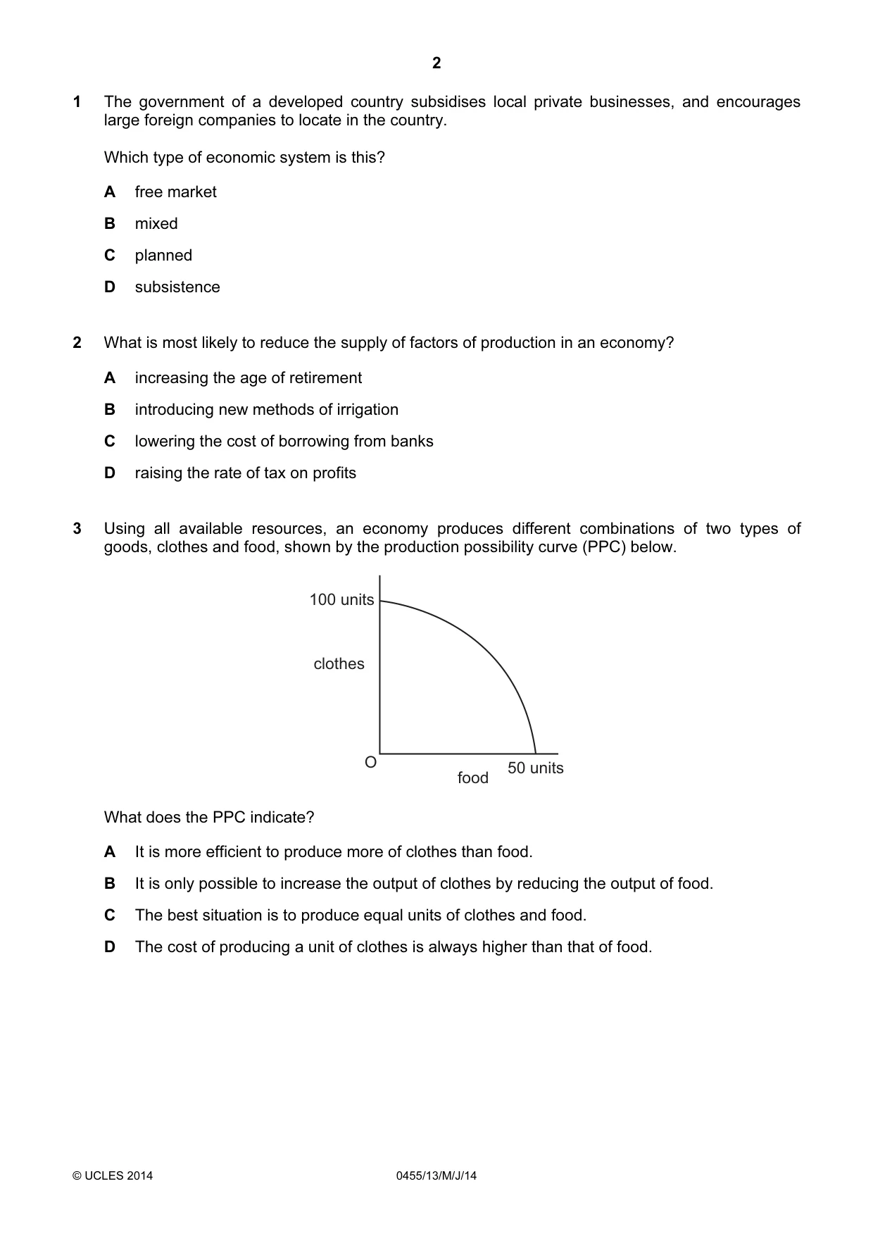 Cambridge IGCSE Economics 0455 2014 May/June Paper 1 · Variant 3 question paper, page 2 of 12