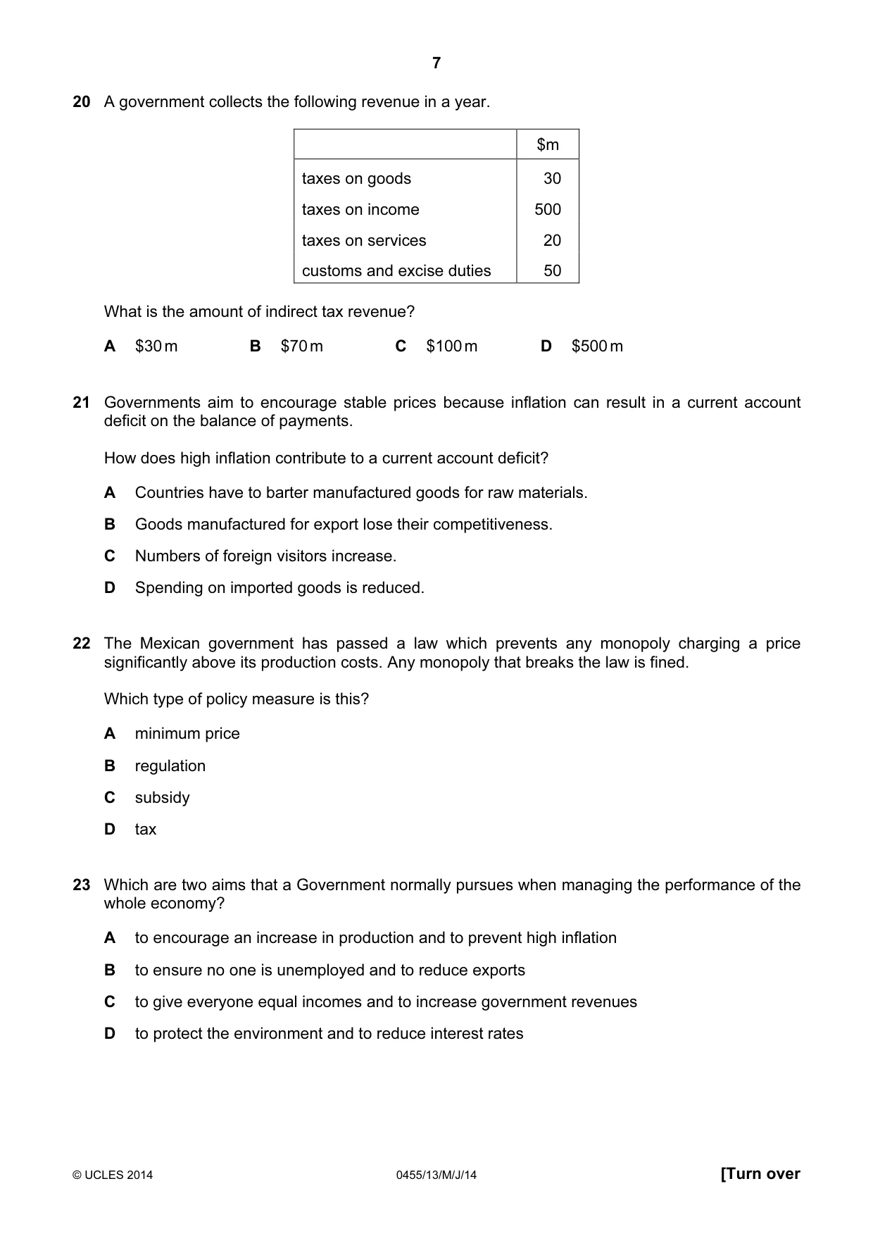 Cambridge IGCSE Economics 0455 2014 May/June Paper 1 · Variant 3 question paper, page 7 of 12
