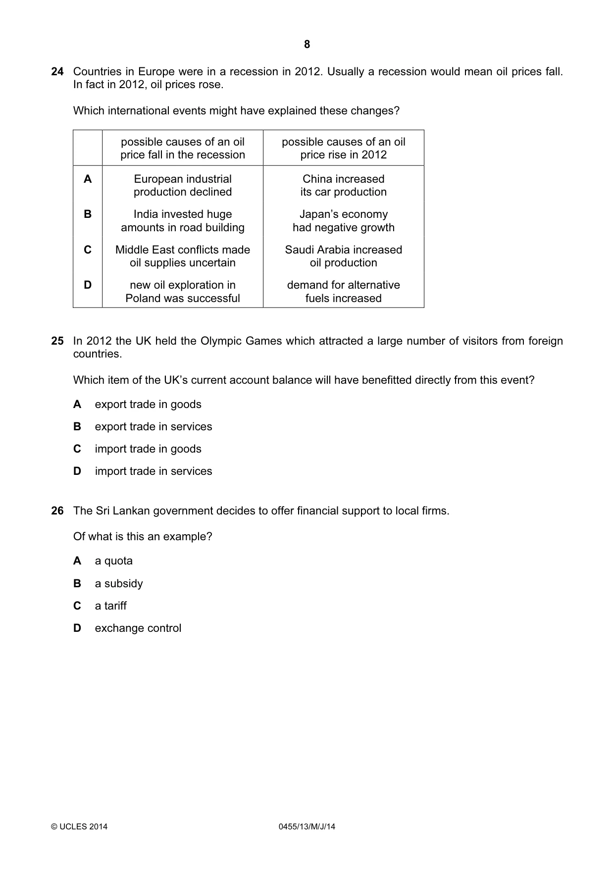 Cambridge IGCSE Economics 0455 2014 May/June Paper 1 · Variant 3 question paper, page 8 of 12