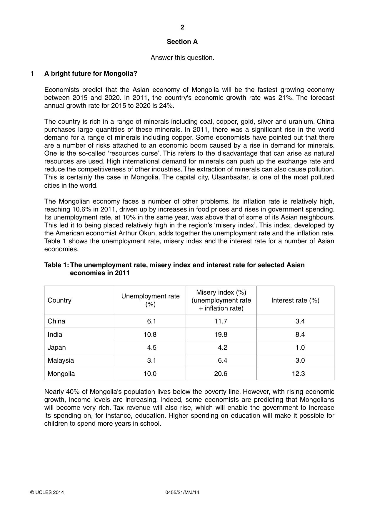 Cambridge IGCSE Economics 0455 2014 May/June Paper 2 · Variant 1 question paper, page 2 of 8
