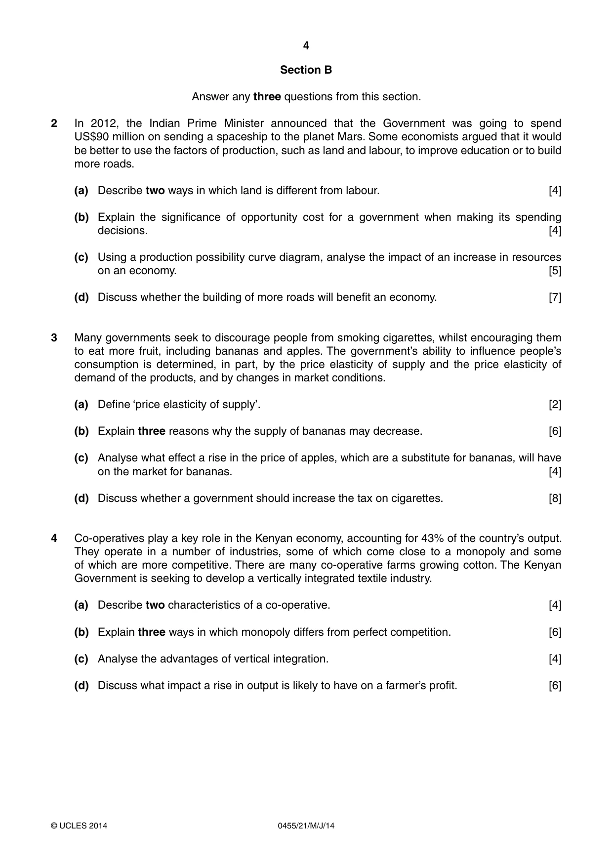 Cambridge IGCSE Economics 0455 2014 May/June Paper 2 · Variant 1 question paper, page 4 of 8