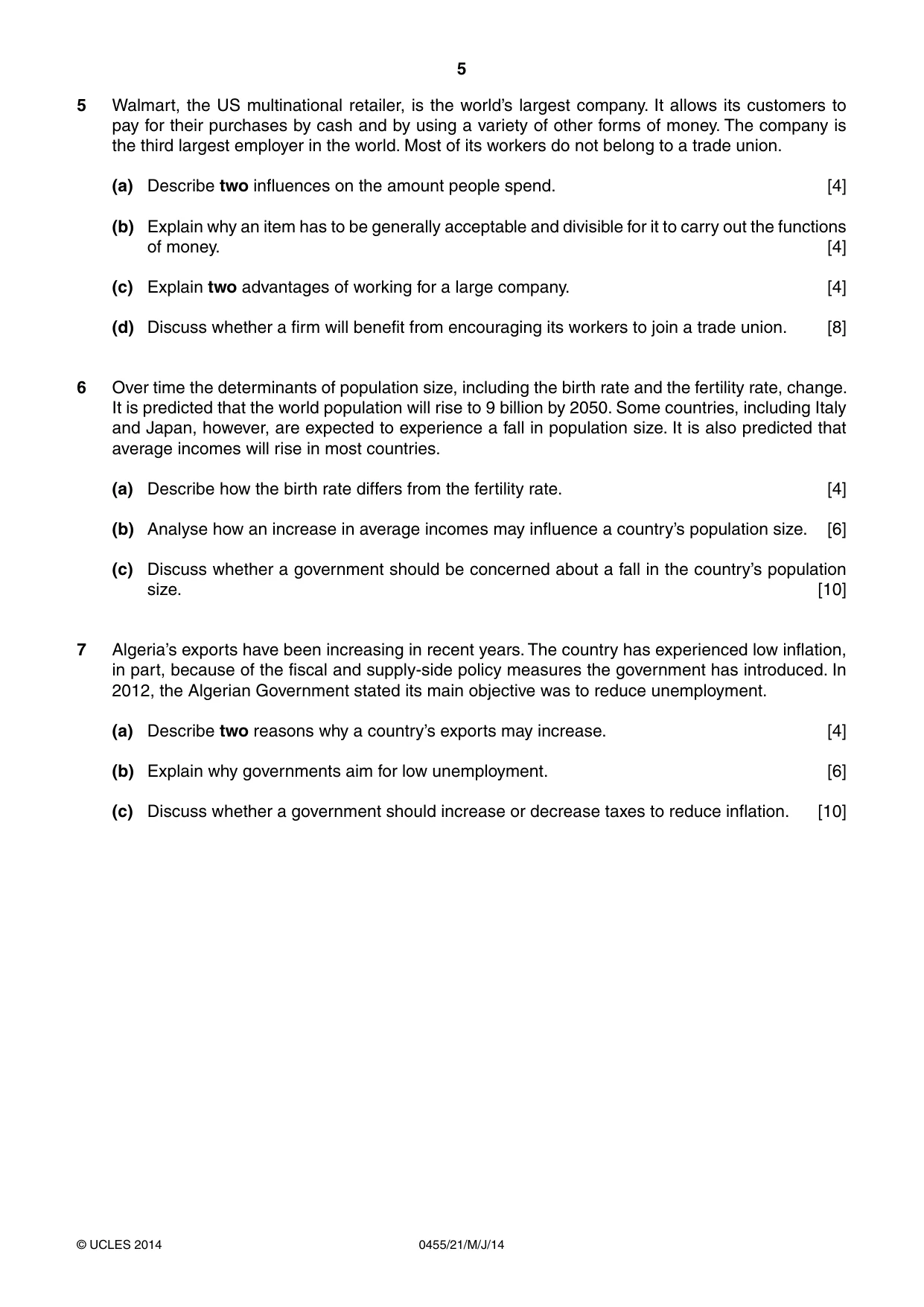 Cambridge IGCSE Economics 0455 2014 May/June Paper 2 · Variant 1 question paper, page 5 of 8