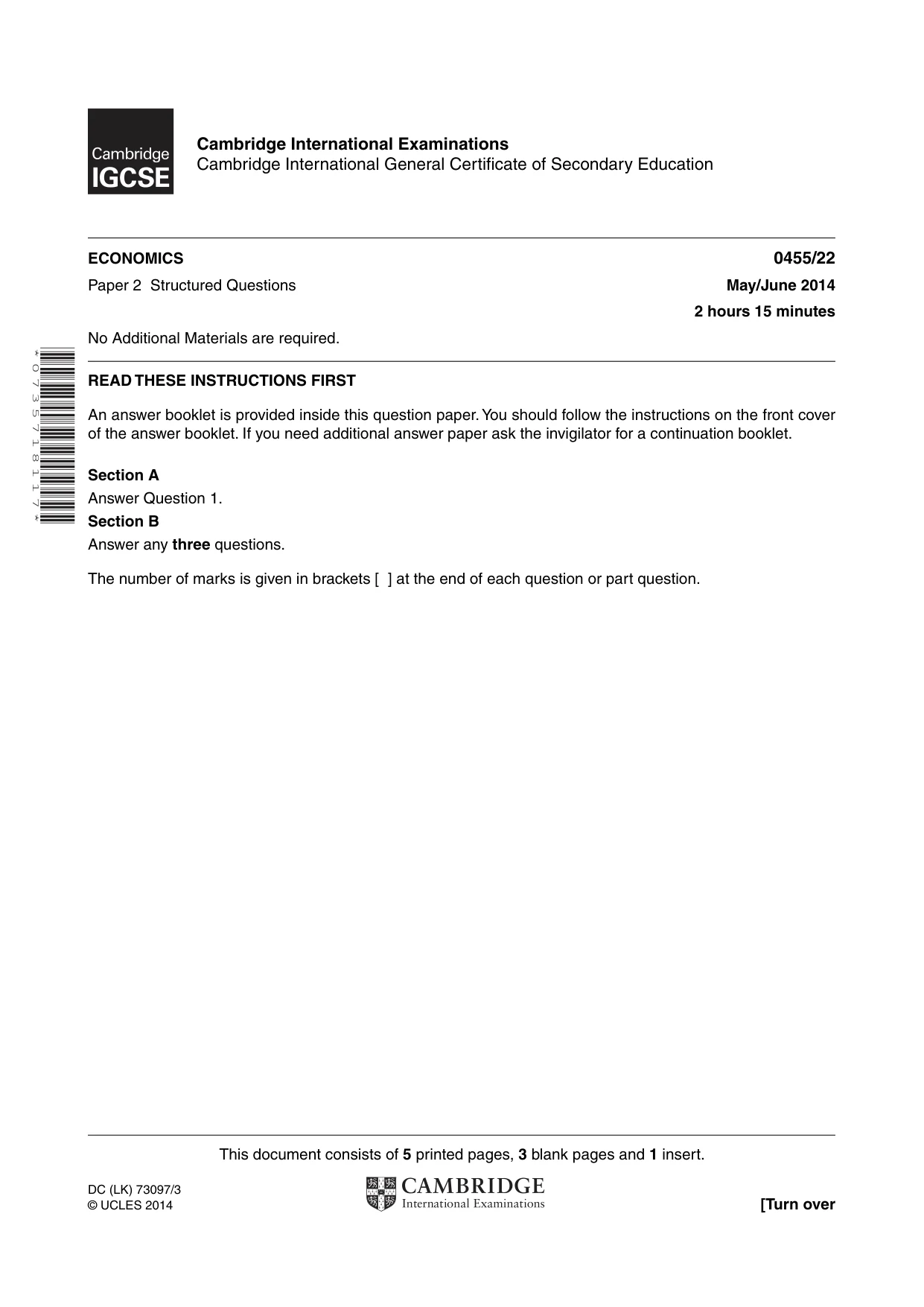 Cambridge IGCSE Economics 0455 2014 May/June Paper 2 · Variant 2 question paper, page 1 of 8
