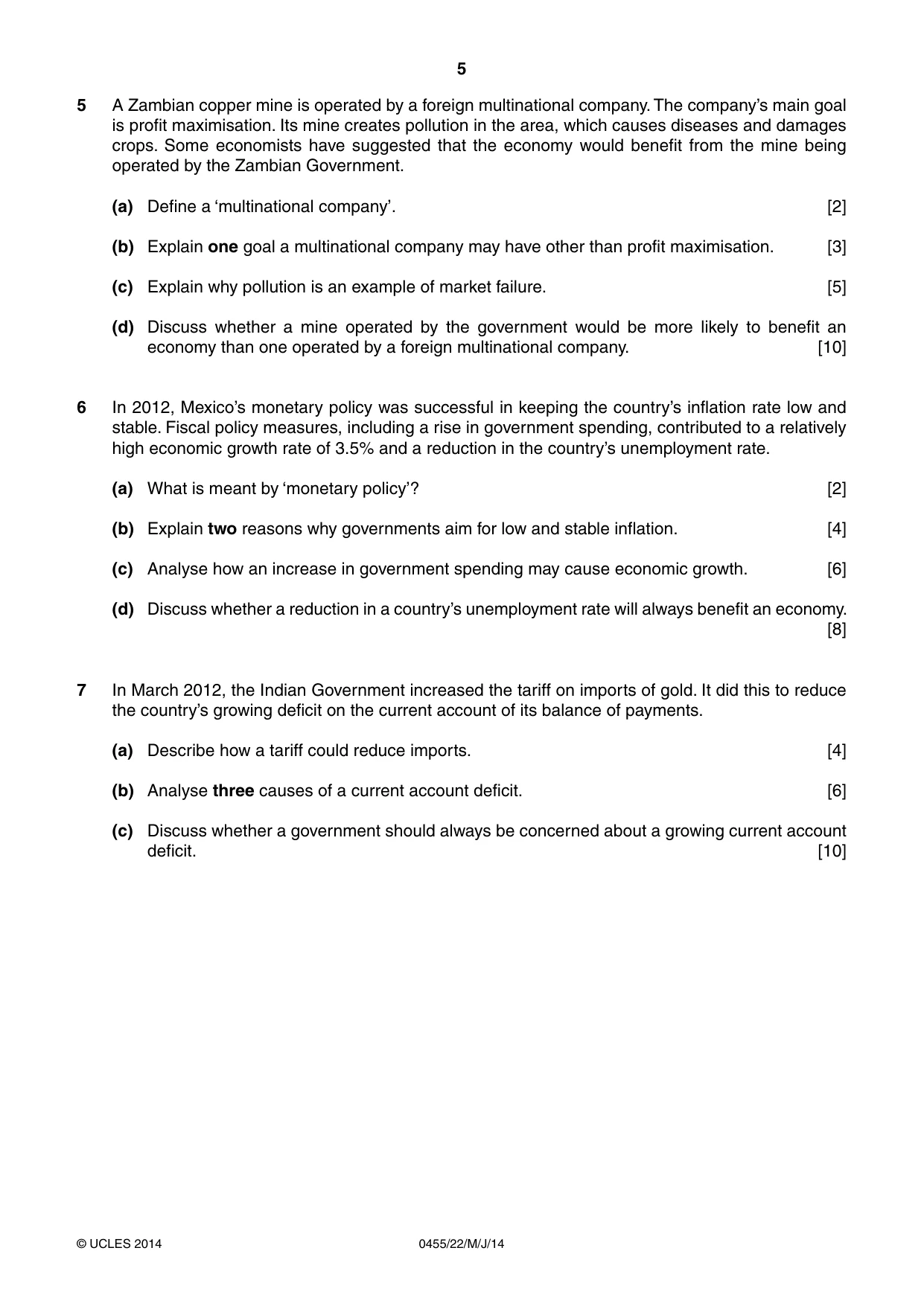 Cambridge IGCSE Economics 0455 2014 May/June Paper 2 · Variant 2 question paper, page 5 of 8