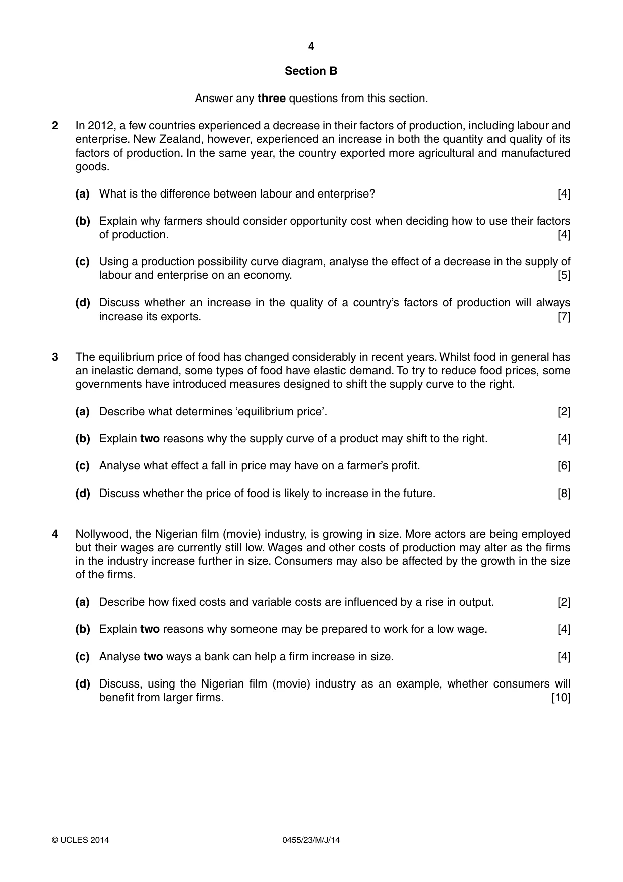 Cambridge IGCSE Economics 0455 2014 May/June Paper 2 · Variant 3 question paper, page 4 of 8