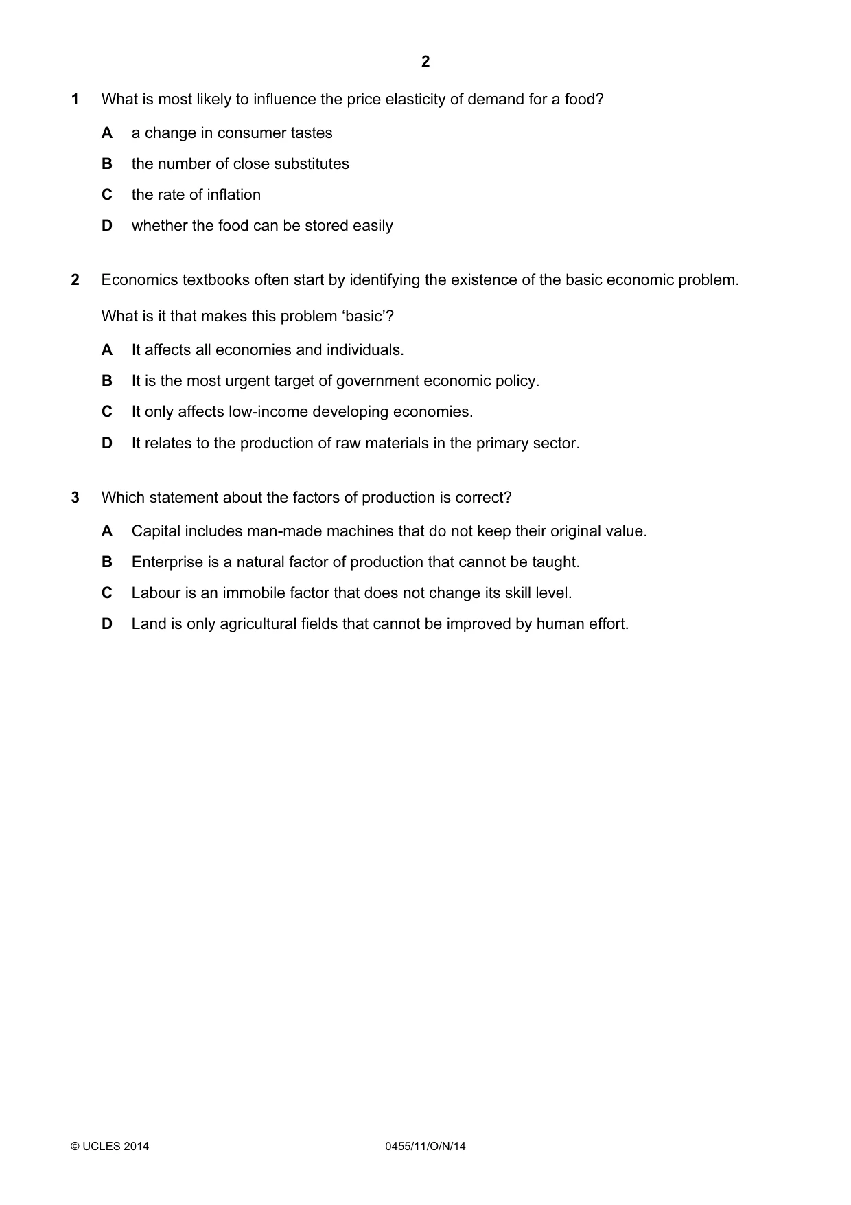 Cambridge IGCSE Economics 0455 2014 Oct/Nov Paper 1 · Variant 1 question paper, page 2 of 12
