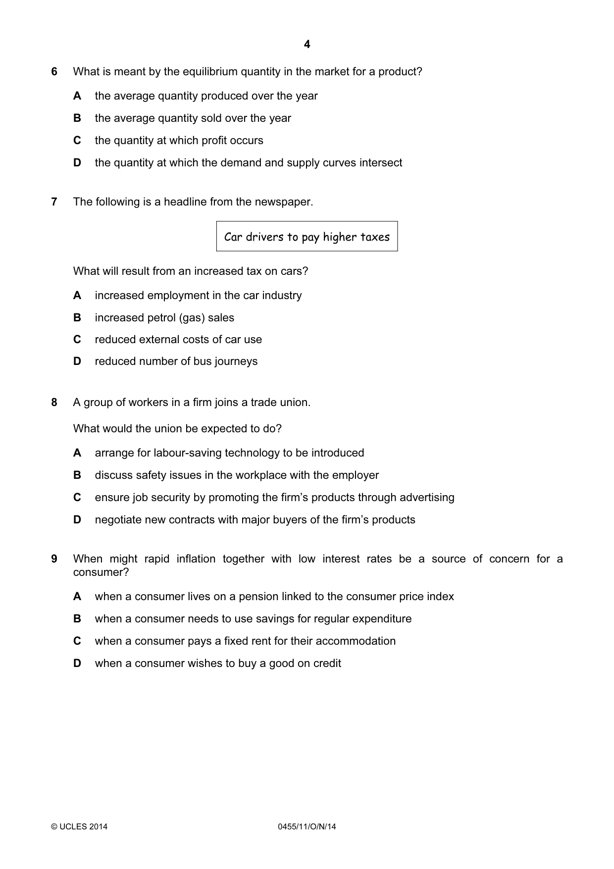 Cambridge IGCSE Economics 0455 2014 Oct/Nov Paper 1 · Variant 1 question paper, page 4 of 12