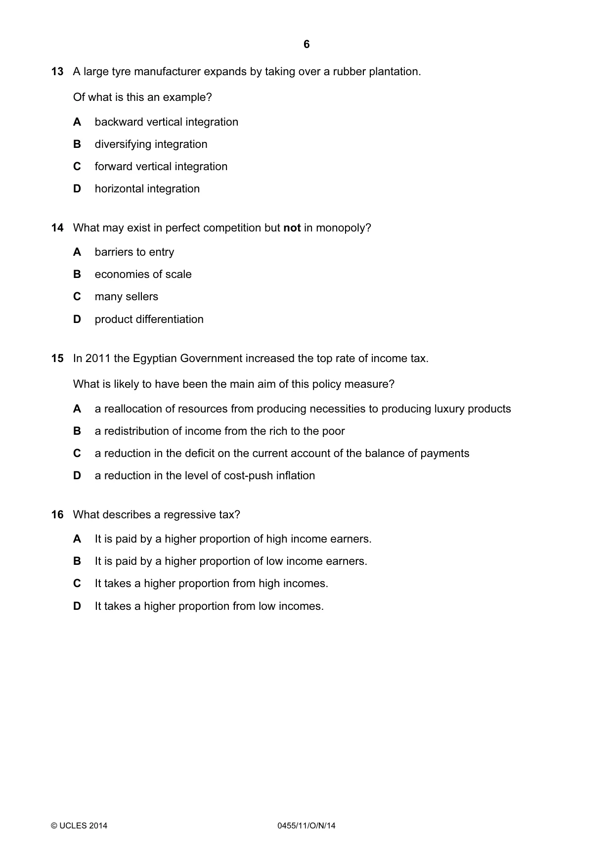 Cambridge IGCSE Economics 0455 2014 Oct/Nov Paper 1 · Variant 1 question paper, page 6 of 12