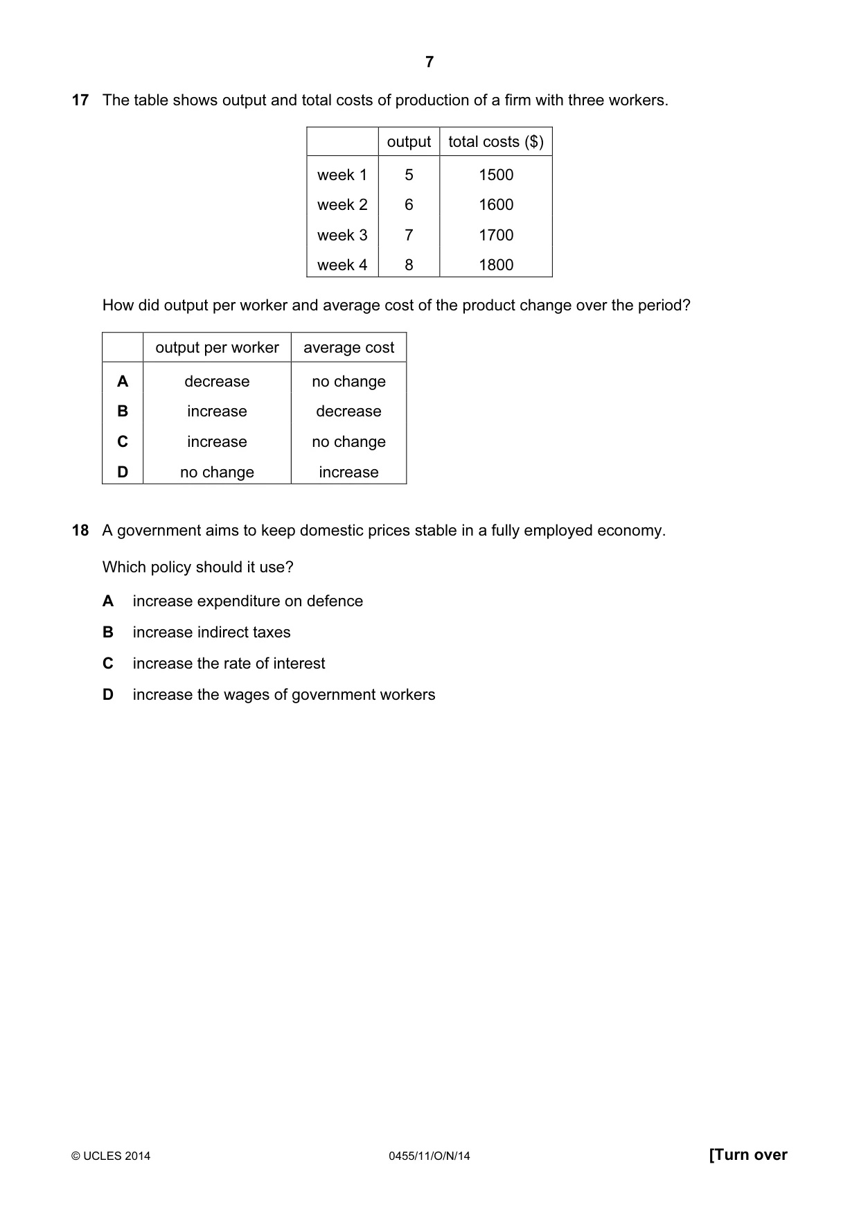 Cambridge IGCSE Economics 0455 2014 Oct/Nov Paper 1 · Variant 1 question paper, page 7 of 12