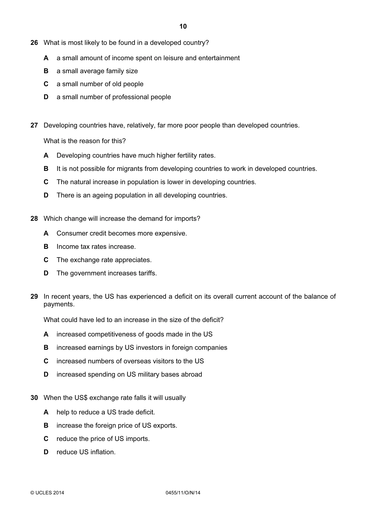 Cambridge IGCSE Economics 0455 2014 Oct/Nov Paper 1 · Variant 1 question paper, page 10 of 12