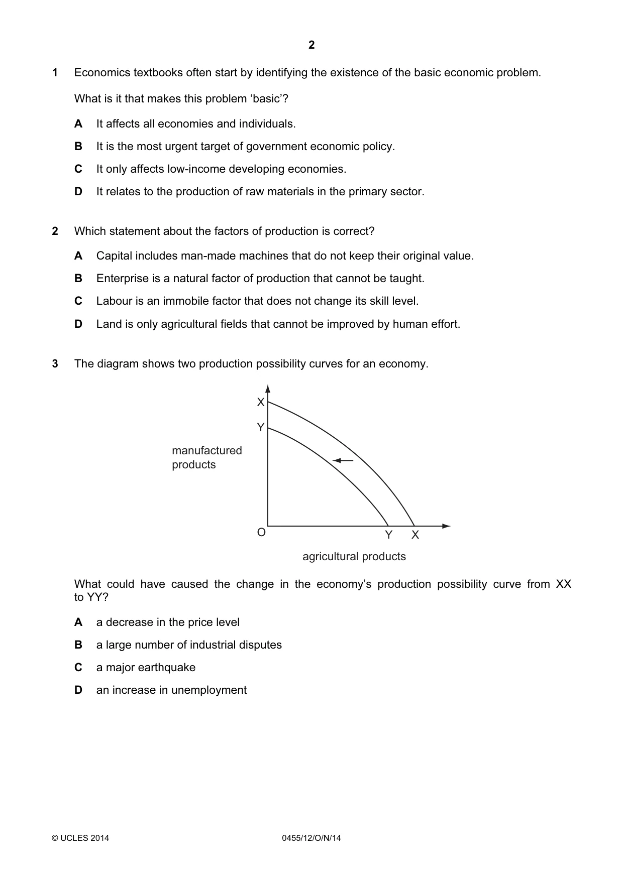 Cambridge IGCSE Economics 0455 2014 Oct/Nov Paper 1 · Variant 2 question paper, page 2 of 12