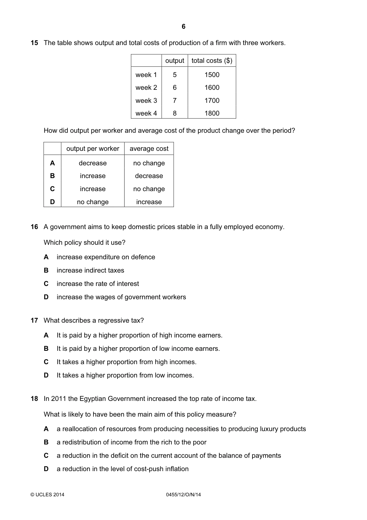 Cambridge IGCSE Economics 0455 2014 Oct/Nov Paper 1 · Variant 2 question paper, page 6 of 12