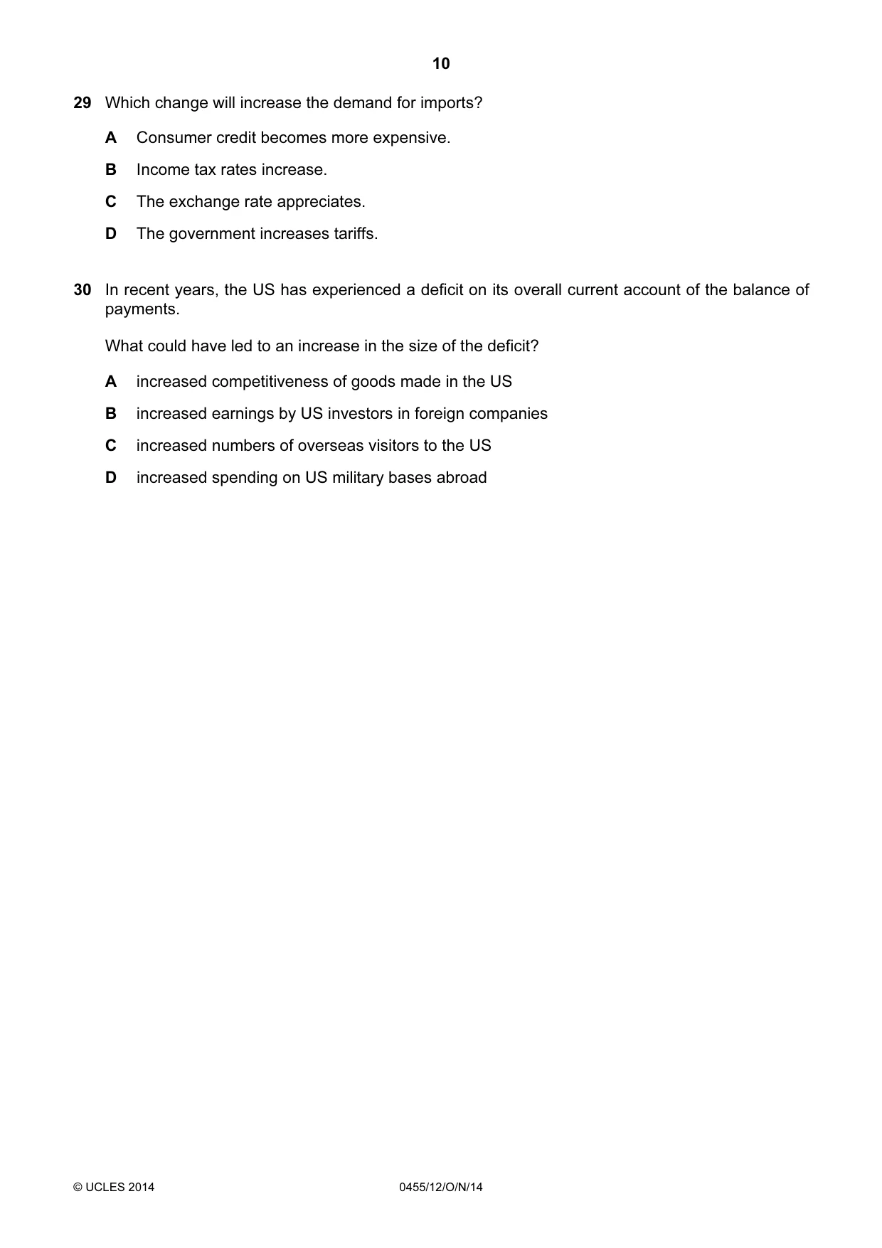 Cambridge IGCSE Economics 0455 2014 Oct/Nov Paper 1 · Variant 2 question paper, page 10 of 12
