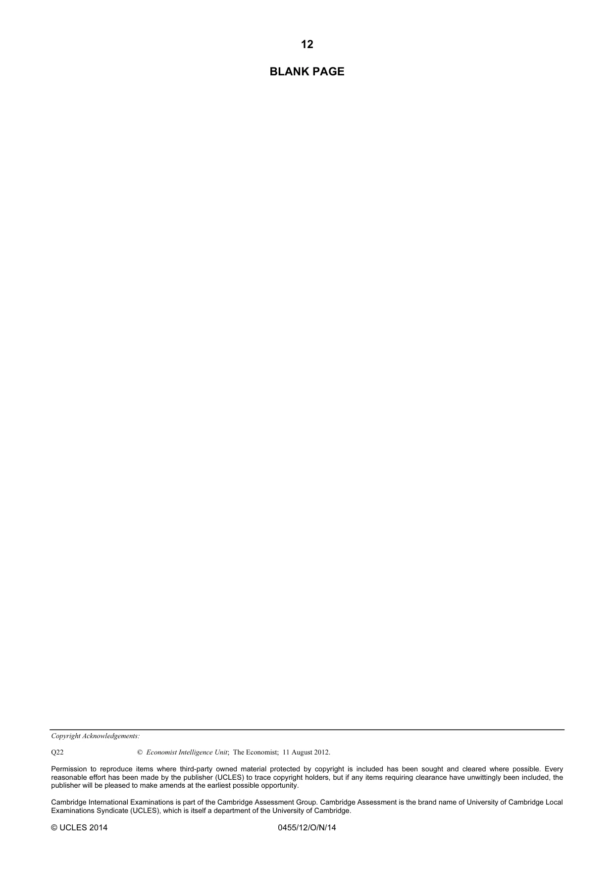 Cambridge IGCSE Economics 0455 2014 Oct/Nov Paper 1 · Variant 2 question paper, page 12 of 12