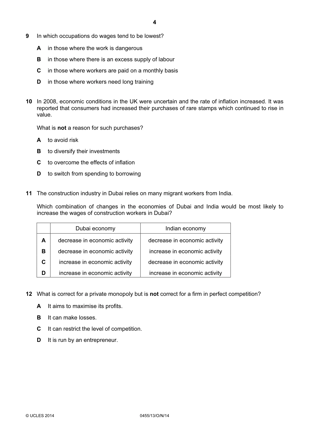 Cambridge IGCSE Economics 0455 2014 Oct/Nov Paper 1 · Variant 3 question paper, page 4 of 12