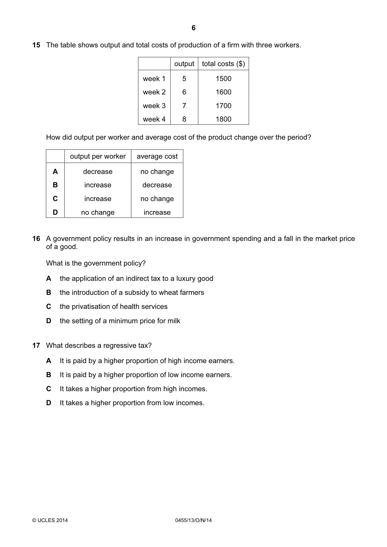 Cambridge IGCSE Economics 0455 2014 Oct/Nov Paper 1 · Variant 3 question paper, page 6 of 12