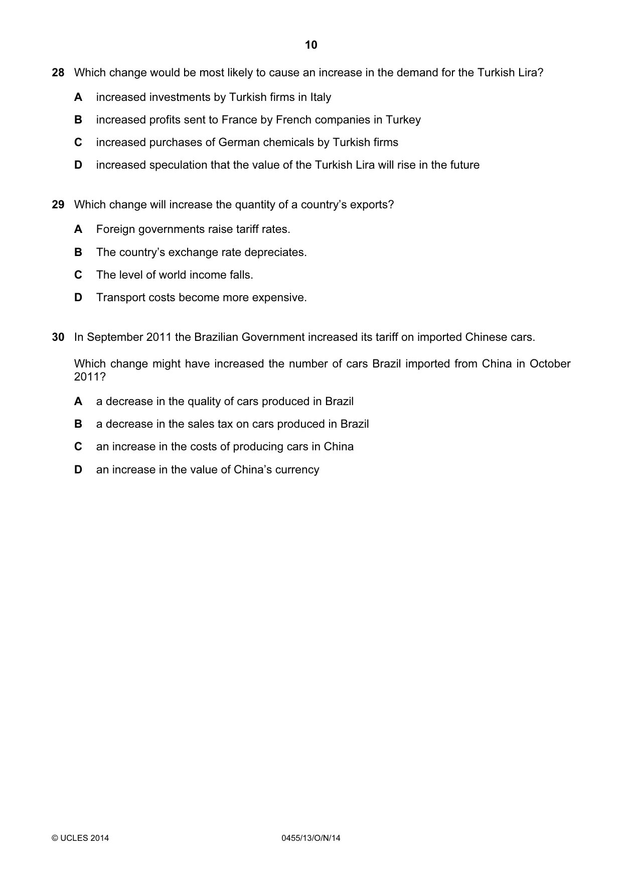 Cambridge IGCSE Economics 0455 2014 Oct/Nov Paper 1 · Variant 3 question paper, page 10 of 12