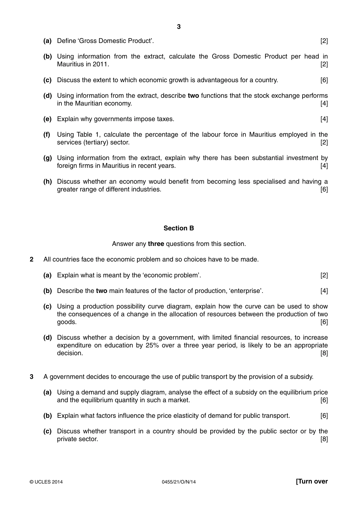 Cambridge IGCSE Economics 0455 2014 Oct/Nov Paper 2 · Variant 1 question paper, page 3 of 4
