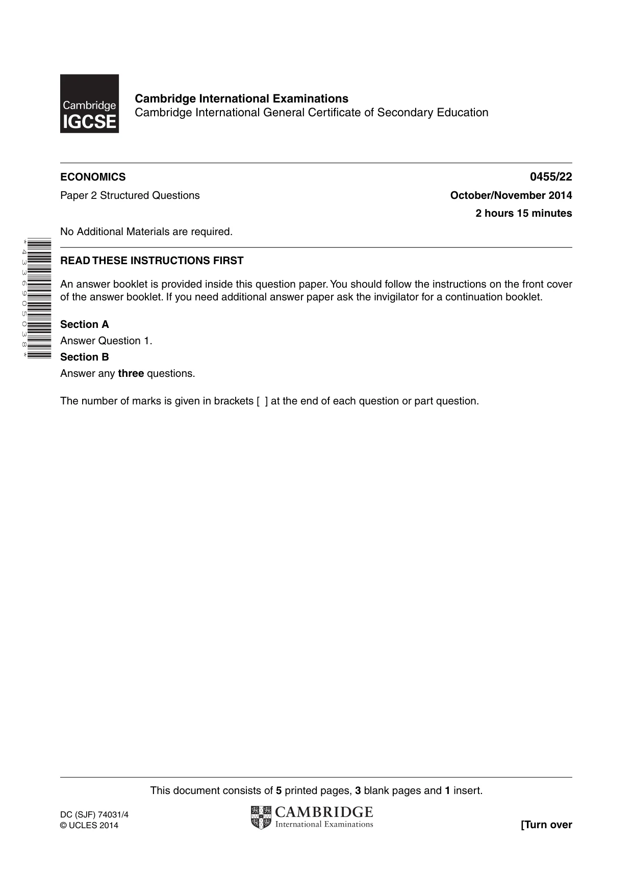 Cambridge IGCSE Economics 0455 2014 Oct/Nov Paper 2 · Variant 2 question paper, page 1 of 8