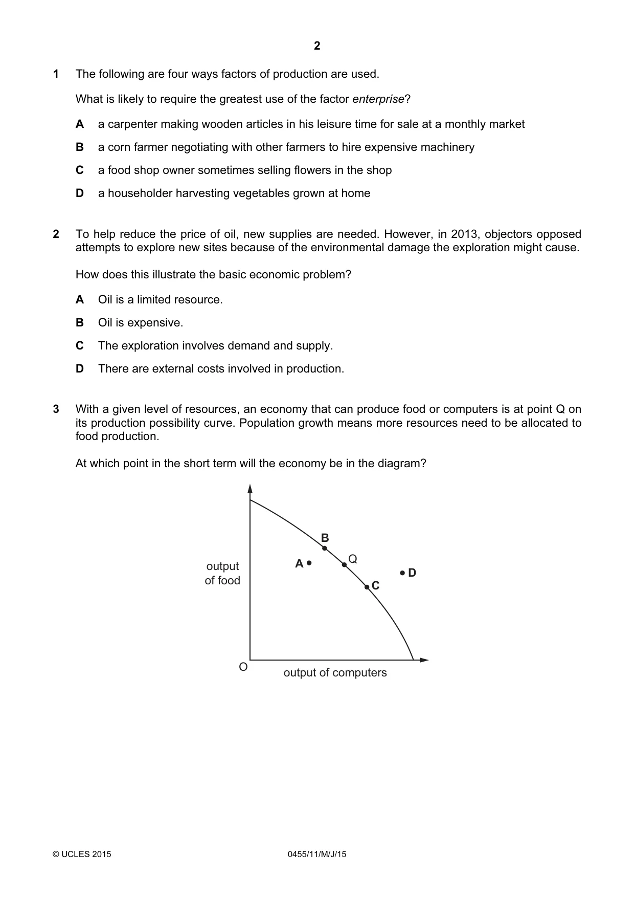 Cambridge IGCSE Economics 0455 2015 May/June Paper 1 · Variant 1 question paper, page 2 of 12