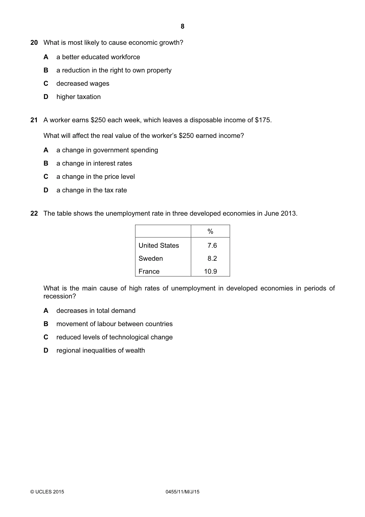 Cambridge IGCSE Economics 0455 2015 May/June Paper 1 · Variant 1 question paper, page 8 of 12