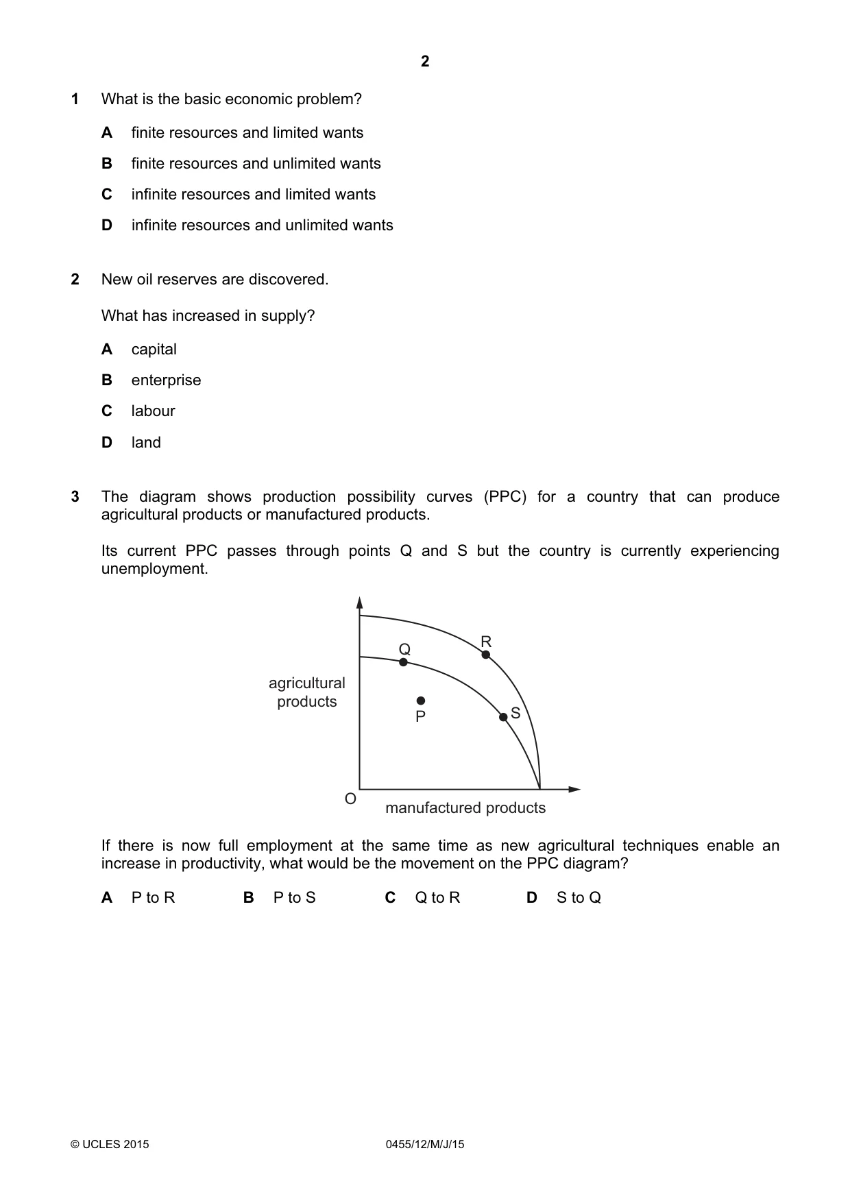 Cambridge IGCSE Economics 0455 2015 May/June Paper 1 · Variant 2 question paper, page 2 of 12
