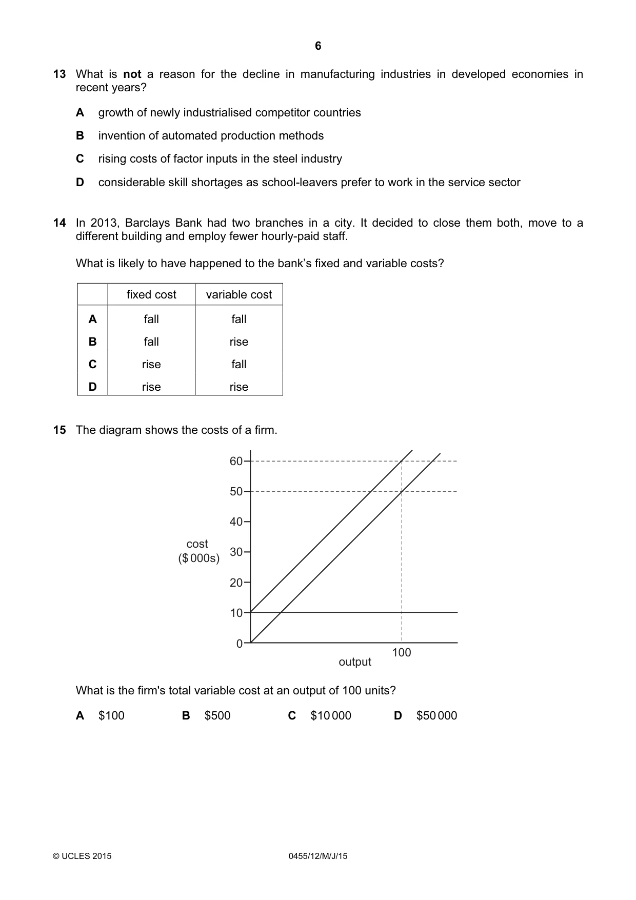 Cambridge IGCSE Economics 0455 2015 May/June Paper 1 · Variant 2 question paper, page 6 of 12