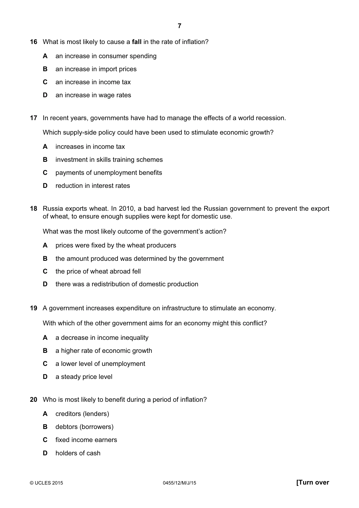 Cambridge IGCSE Economics 0455 2015 May/June Paper 1 · Variant 2 question paper, page 7 of 12