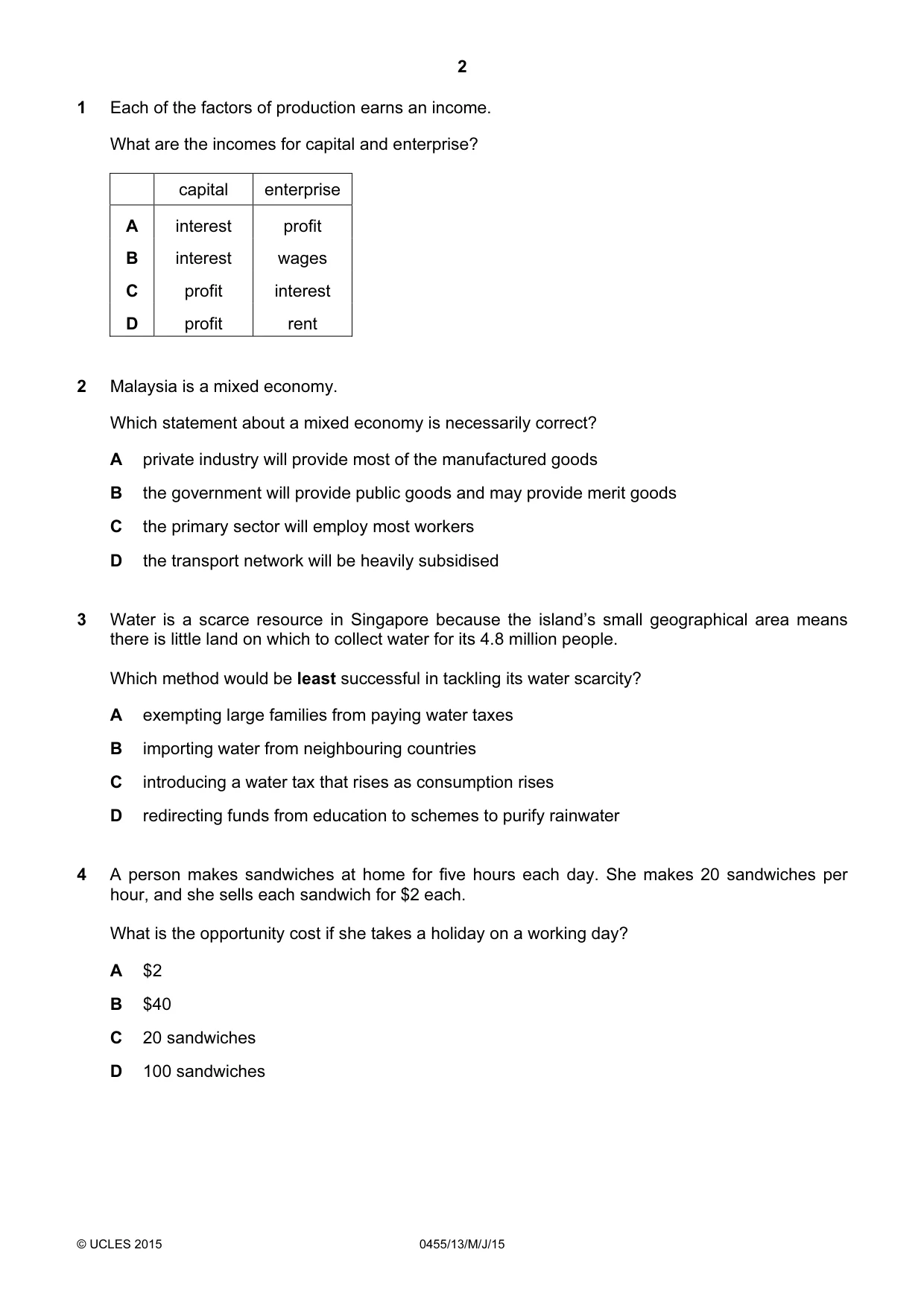 Cambridge IGCSE Economics 0455 2015 May/June Paper 1 · Variant 3 question paper, page 2 of 12