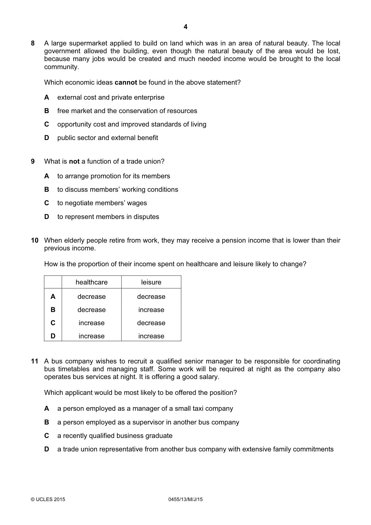 Cambridge IGCSE Economics 0455 2015 May/June Paper 1 · Variant 3 question paper, page 4 of 12