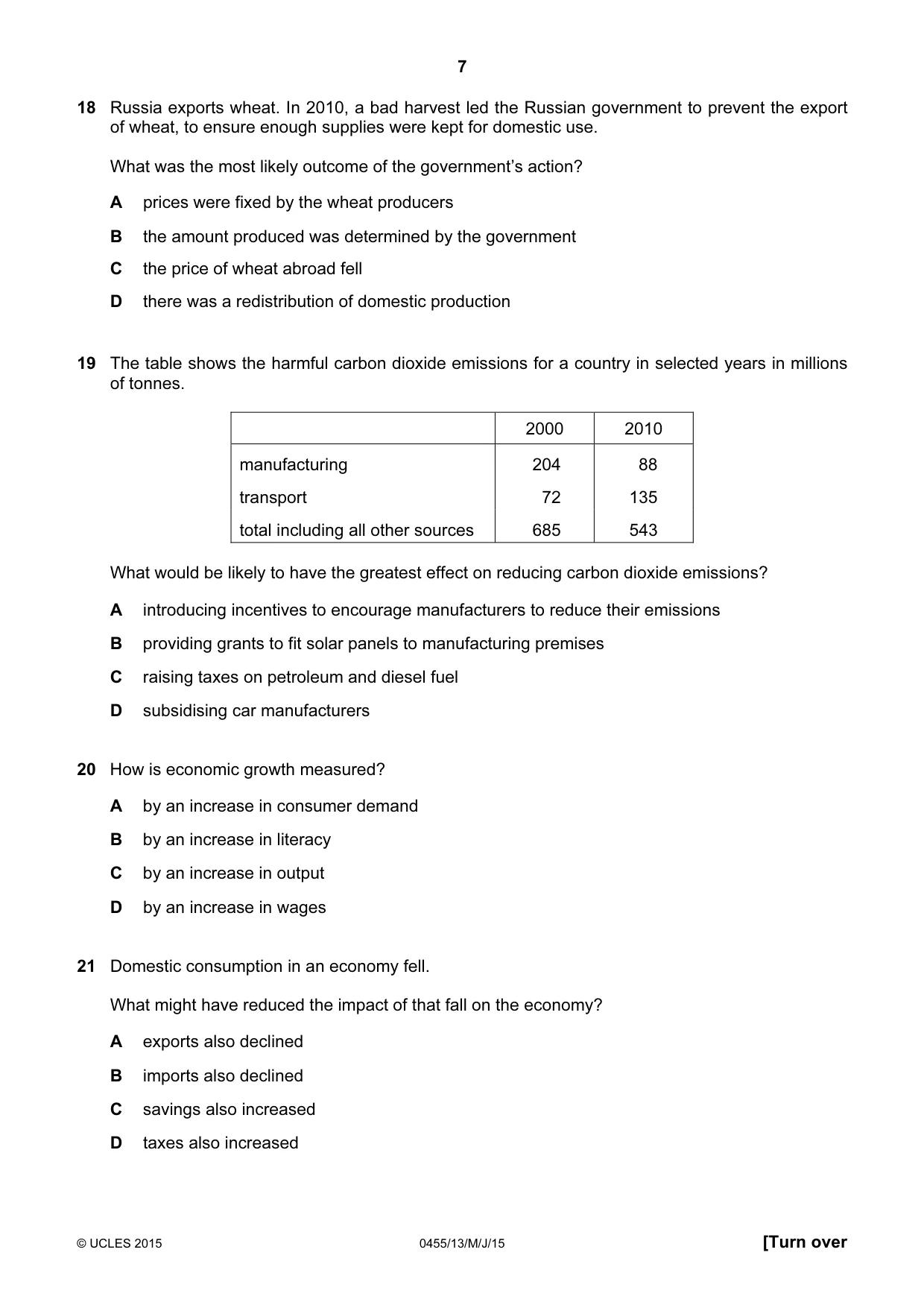 Cambridge IGCSE Economics 0455 2015 May/June Paper 1 · Variant 3 question paper, page 7 of 12