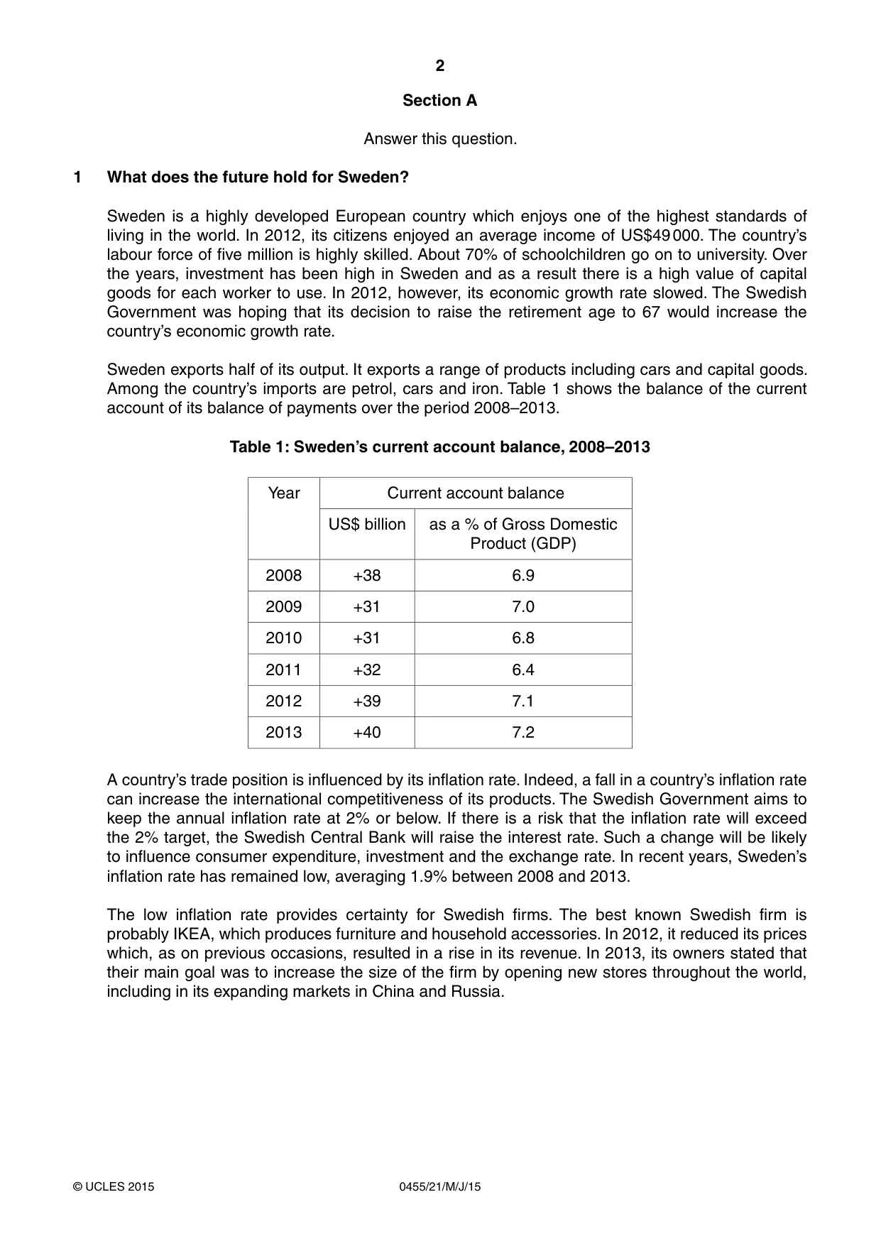 Cambridge IGCSE Economics 0455 2015 May/June Paper 2 · Variant 1 question paper, page 2 of 8