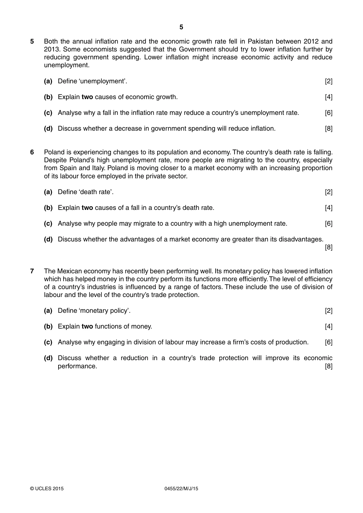 Cambridge IGCSE Economics 0455 2015 May/June Paper 2 · Variant 2 question paper, page 5 of 8