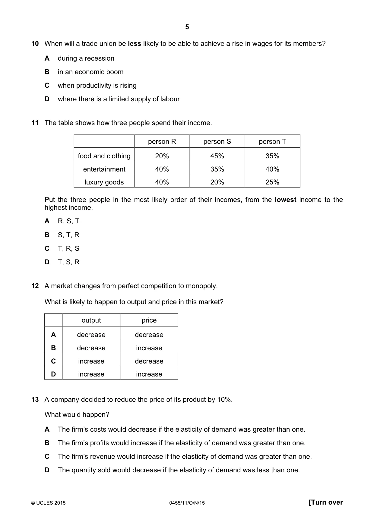 Cambridge IGCSE Economics 0455 2015 Oct/Nov Paper 1 · Variant 1 question paper, page 5 of 12