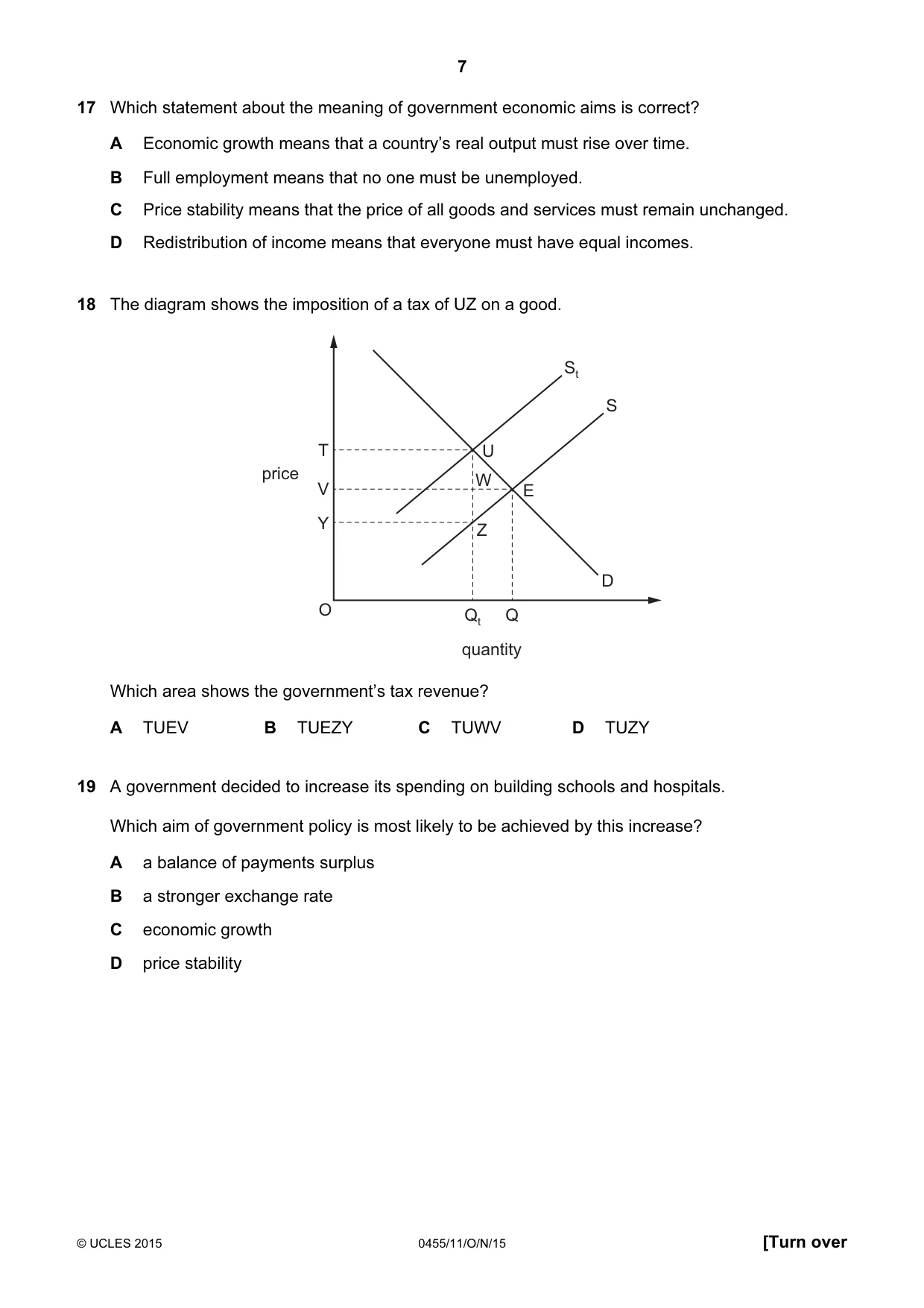 Cambridge IGCSE Economics 0455 2015 Oct/Nov Paper 1 · Variant 1 question paper, page 7 of 12