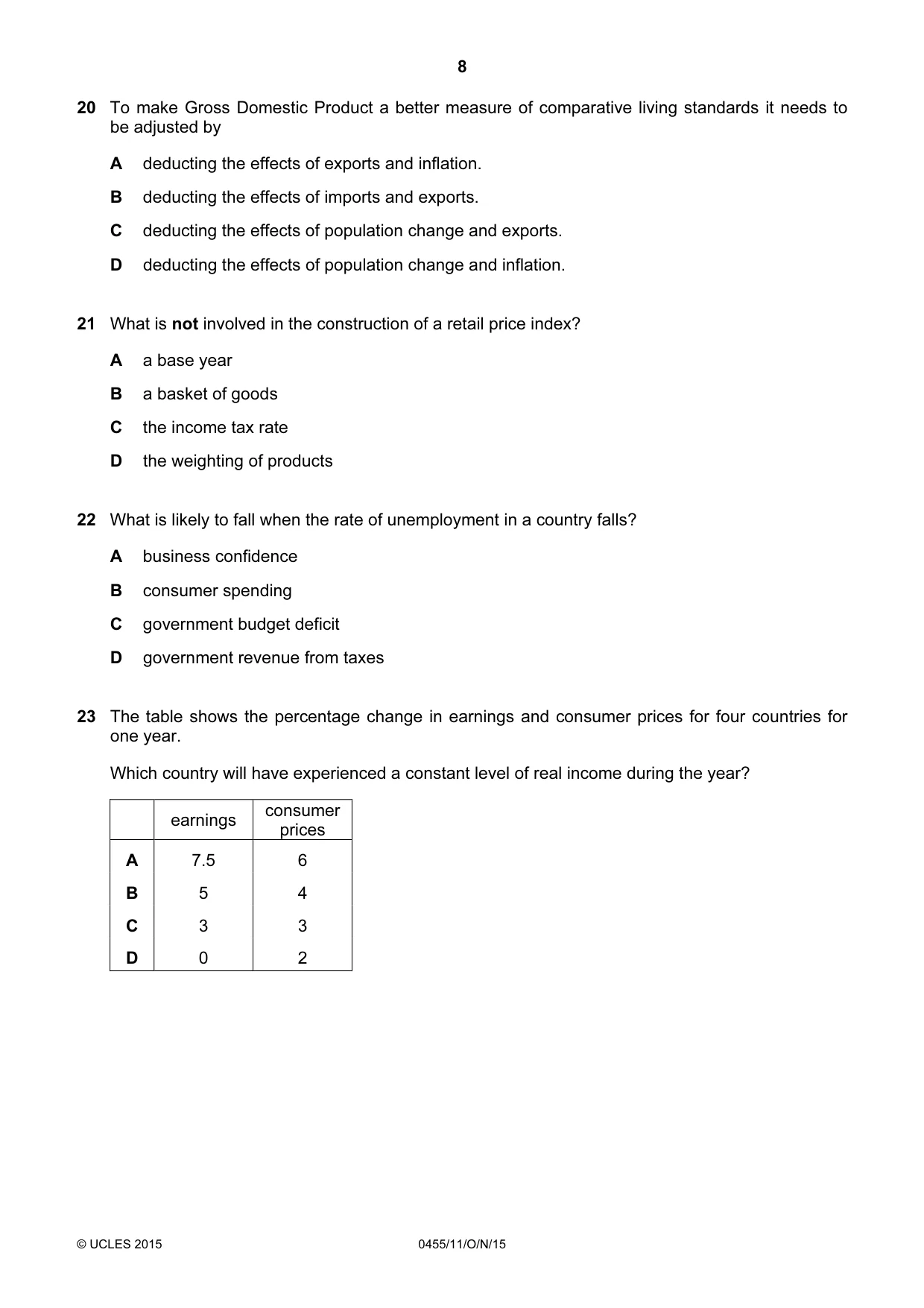 Cambridge IGCSE Economics 0455 2015 Oct/Nov Paper 1 · Variant 1 question paper, page 8 of 12
