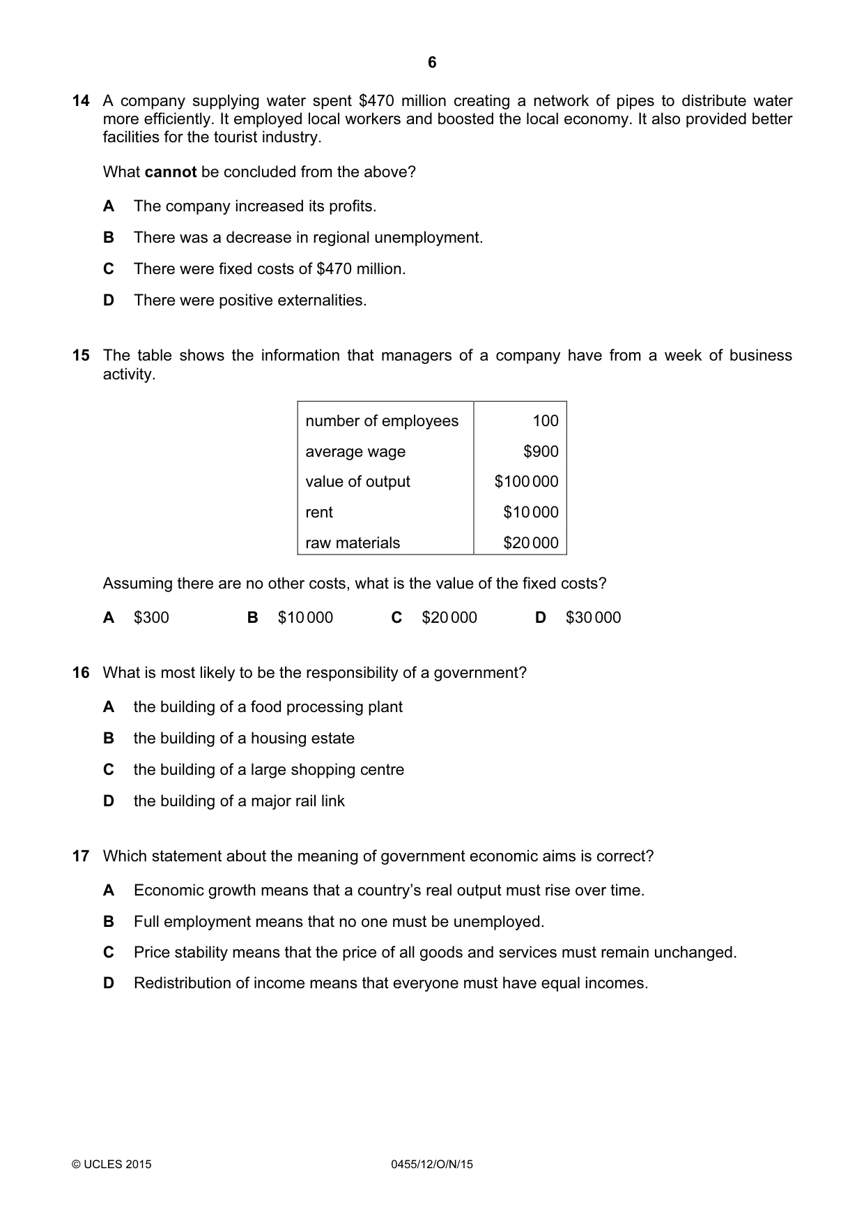 Cambridge IGCSE Economics 0455 2015 Oct/Nov Paper 1 · Variant 2 question paper, page 6 of 12
