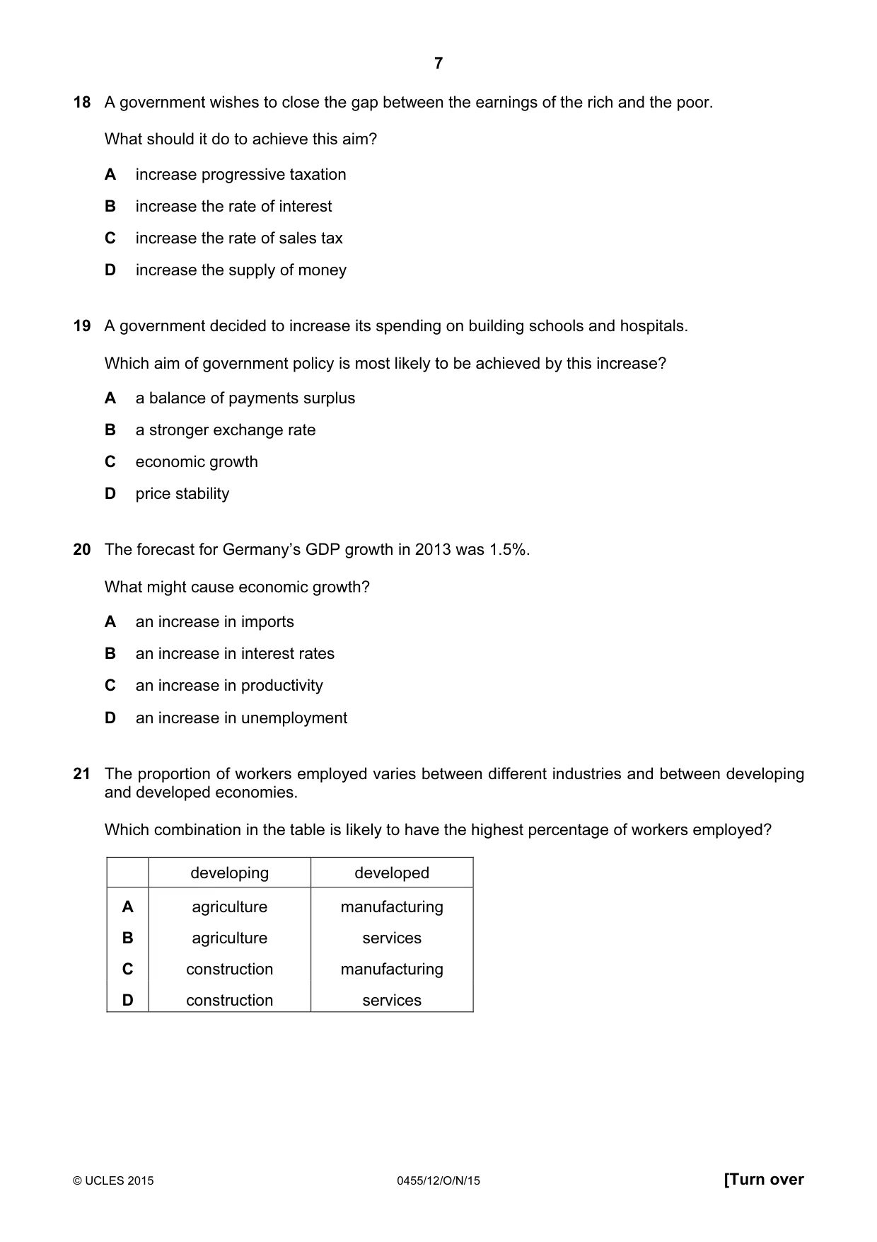 Cambridge IGCSE Economics 0455 2015 Oct/Nov Paper 1 · Variant 2 question paper, page 7 of 12