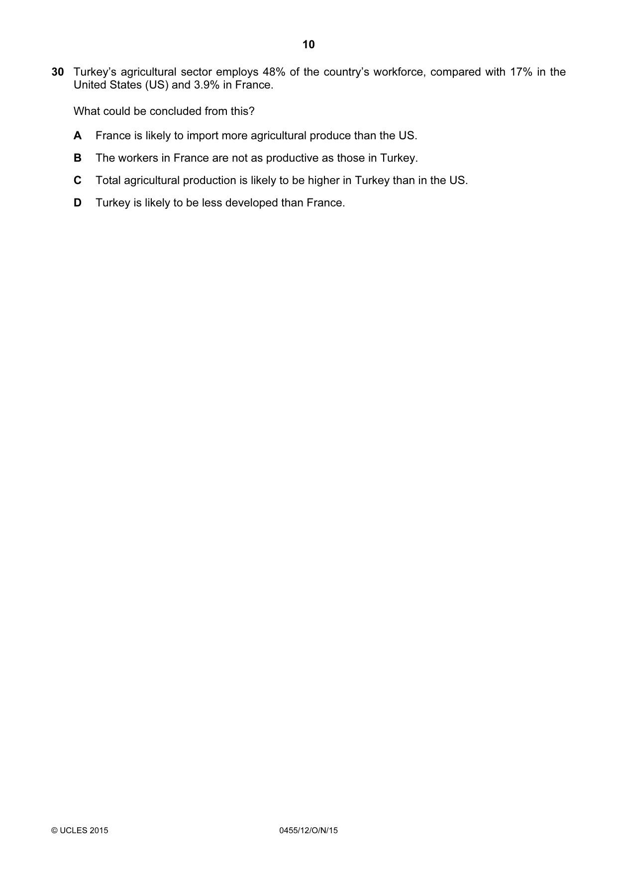 Cambridge IGCSE Economics 0455 2015 Oct/Nov Paper 1 · Variant 2 question paper, page 10 of 12