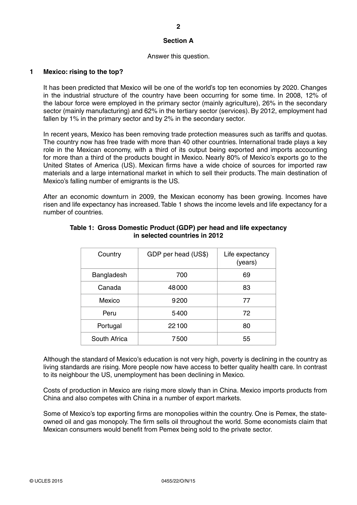 Cambridge IGCSE Economics 0455 2015 Oct/Nov Paper 2 · Variant 2 question paper, page 2 of 8