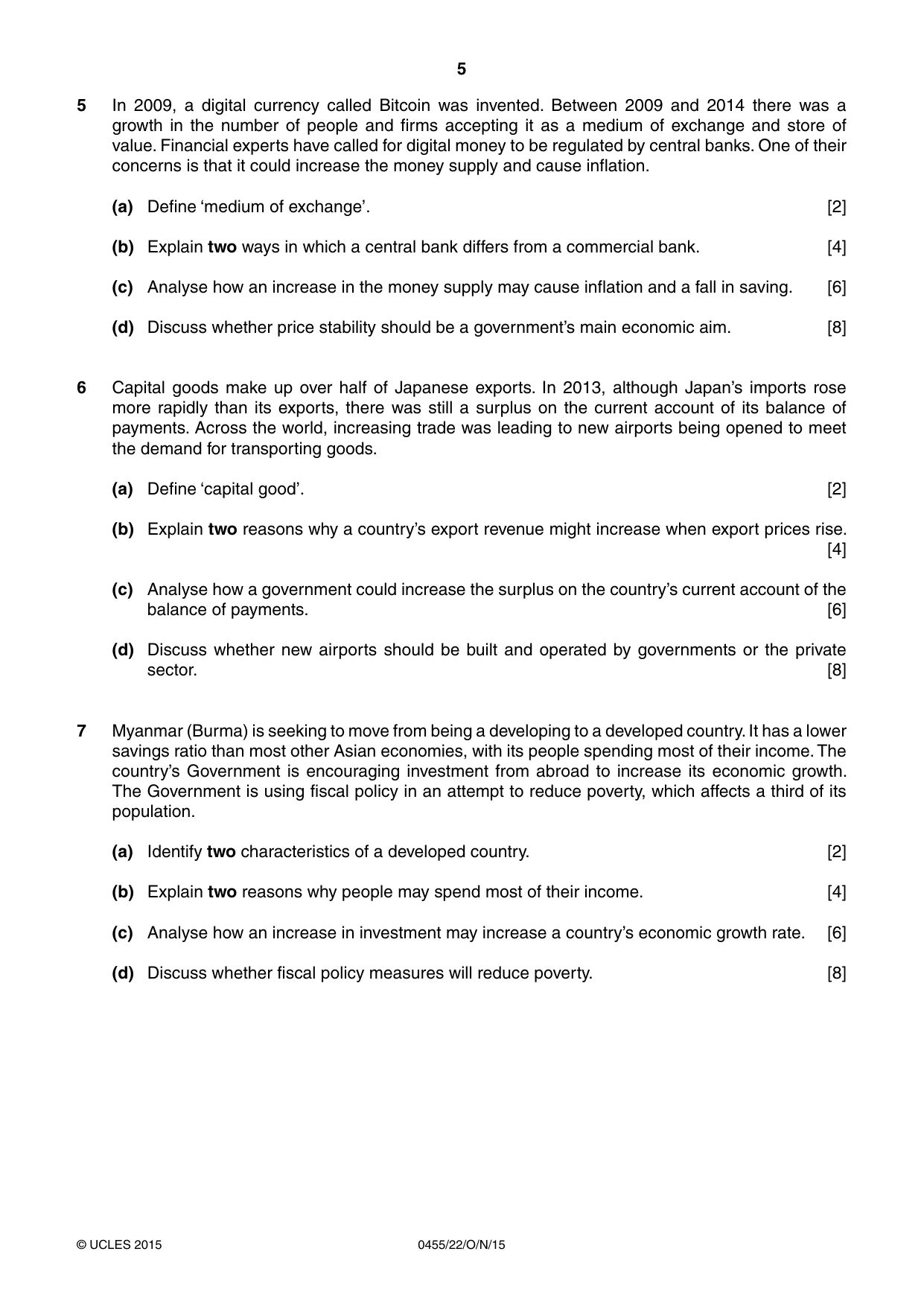 Cambridge IGCSE Economics 0455 2015 Oct/Nov Paper 2 · Variant 2 question paper, page 5 of 8