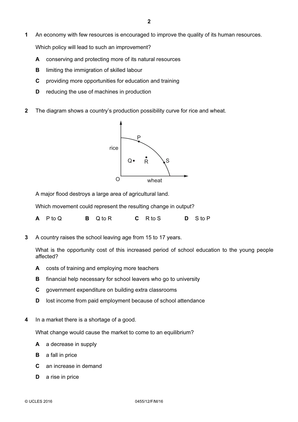 Cambridge IGCSE Economics 0455 2016 Feb/March Paper 1 · Variant 2 question paper, page 2 of 12