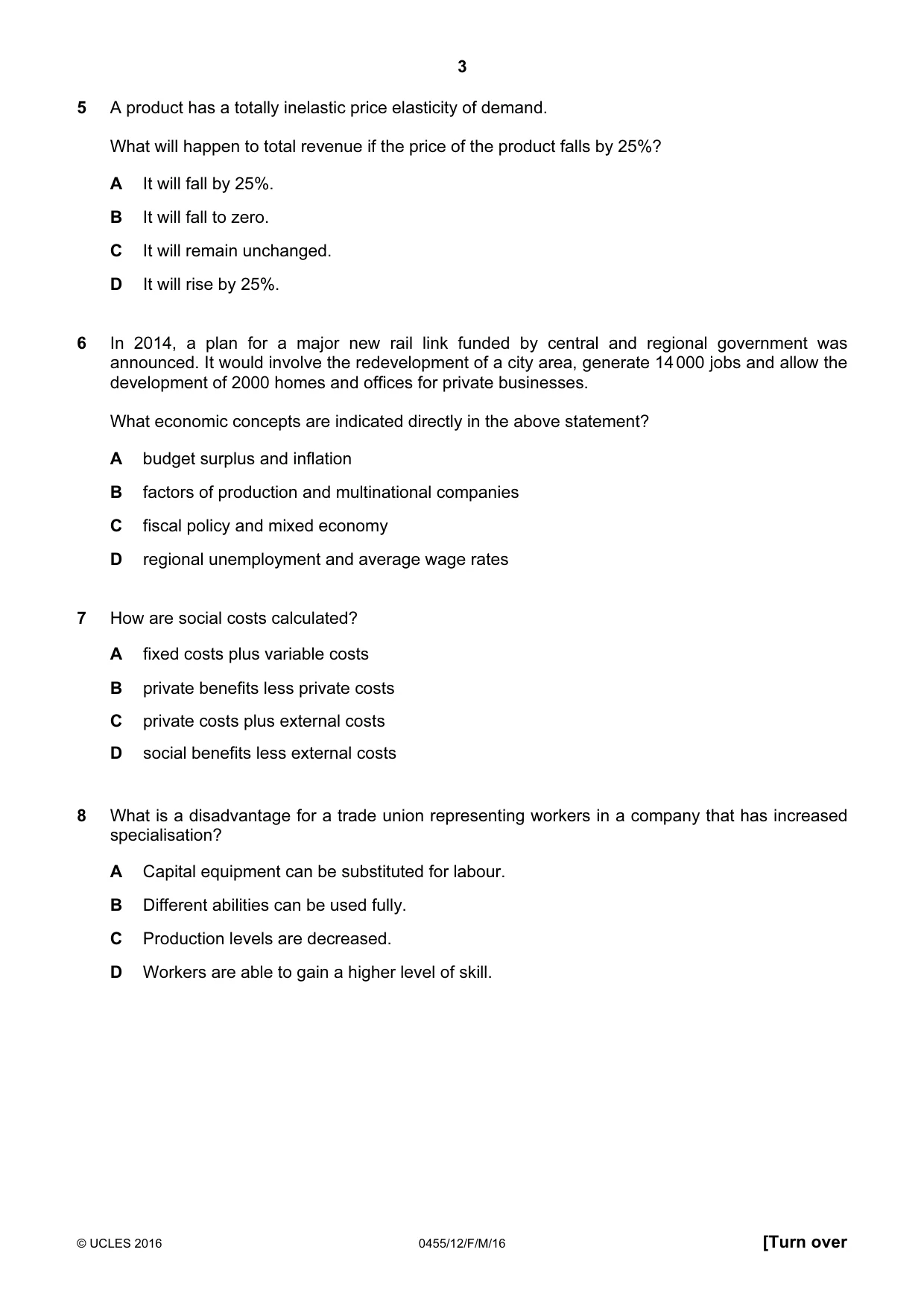 Cambridge IGCSE Economics 0455 2016 Feb/March Paper 1 · Variant 2 question paper, page 3 of 12