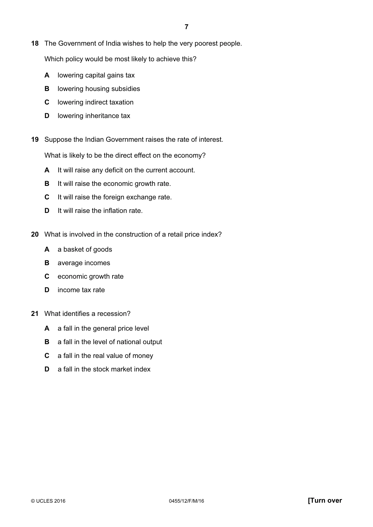 Cambridge IGCSE Economics 0455 2016 Feb/March Paper 1 · Variant 2 question paper, page 7 of 12