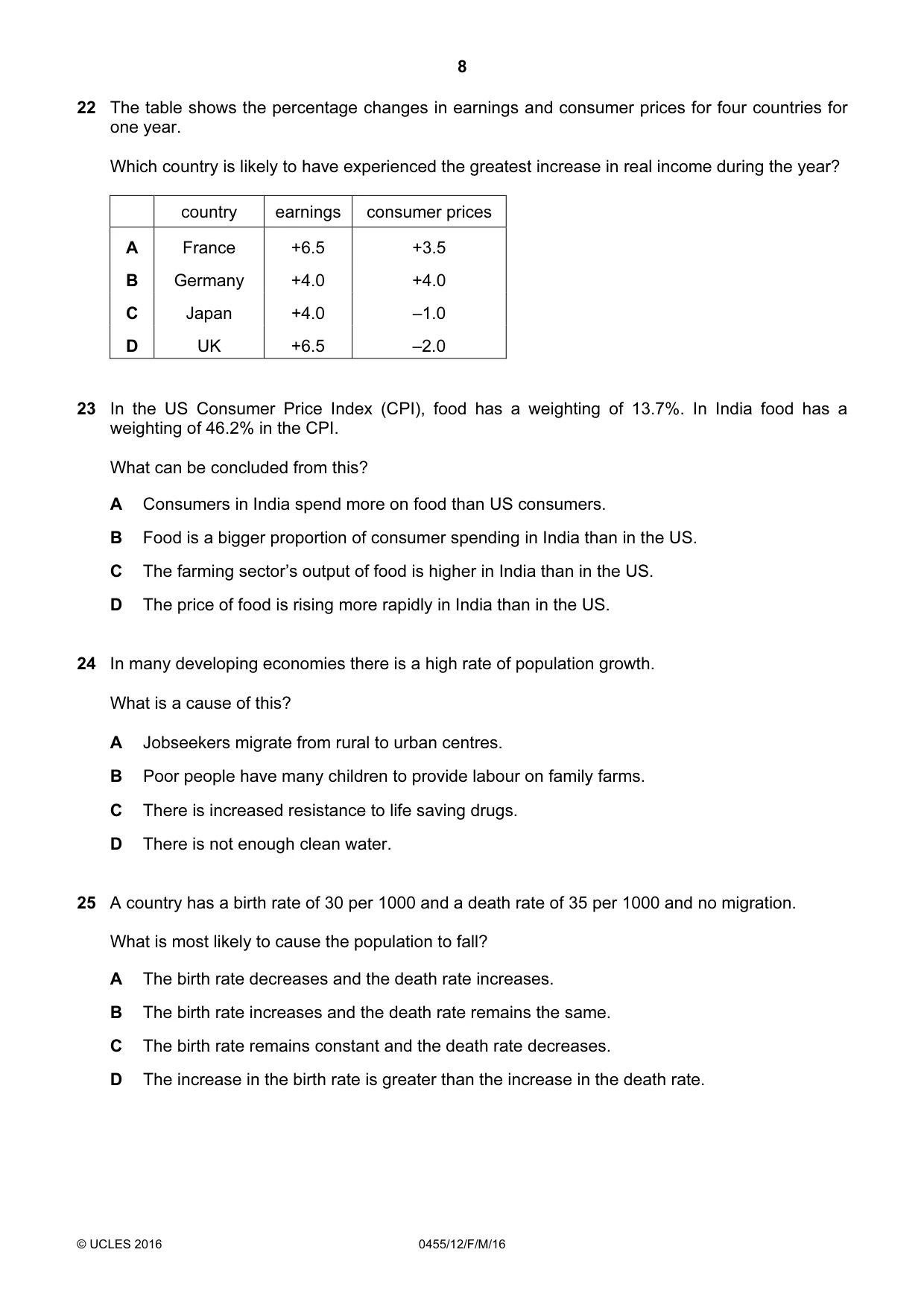 Cambridge IGCSE Economics 0455 2016 Feb/March Paper 1 · Variant 2 question paper, page 8 of 12
