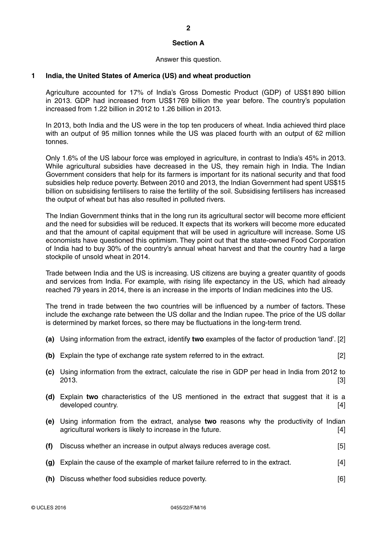 Cambridge IGCSE Economics 0455 2016 Feb/March Paper 2 · Variant 2 question paper, page 2 of 4