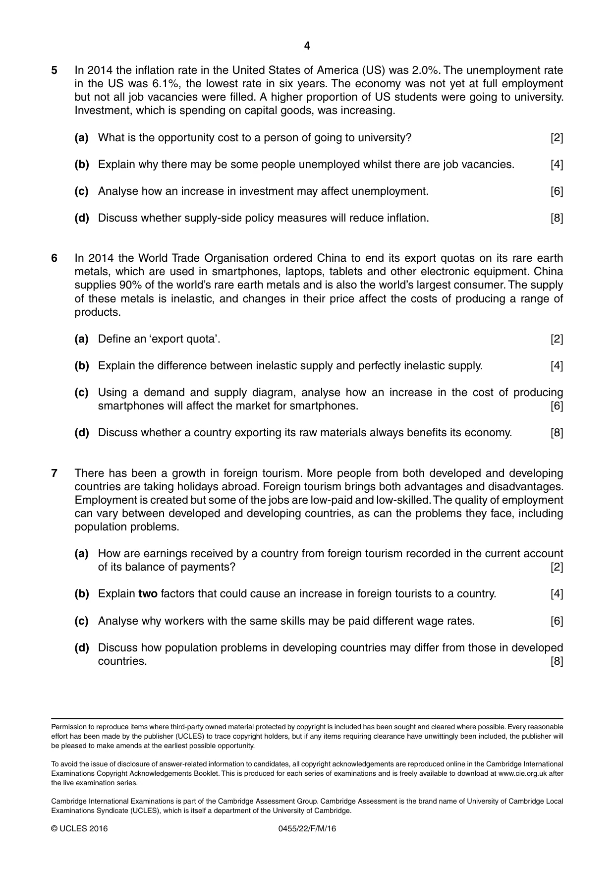 Cambridge IGCSE Economics 0455 2016 Feb/March Paper 2 · Variant 2 question paper, page 4 of 4
