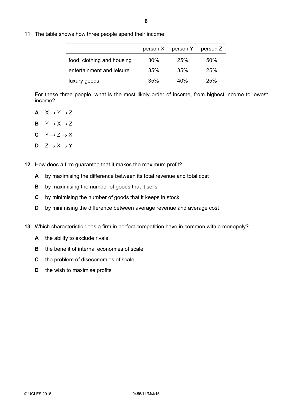 Cambridge IGCSE Economics 0455 2016 May/June Paper 1 · Variant 1 question paper, page 6 of 12