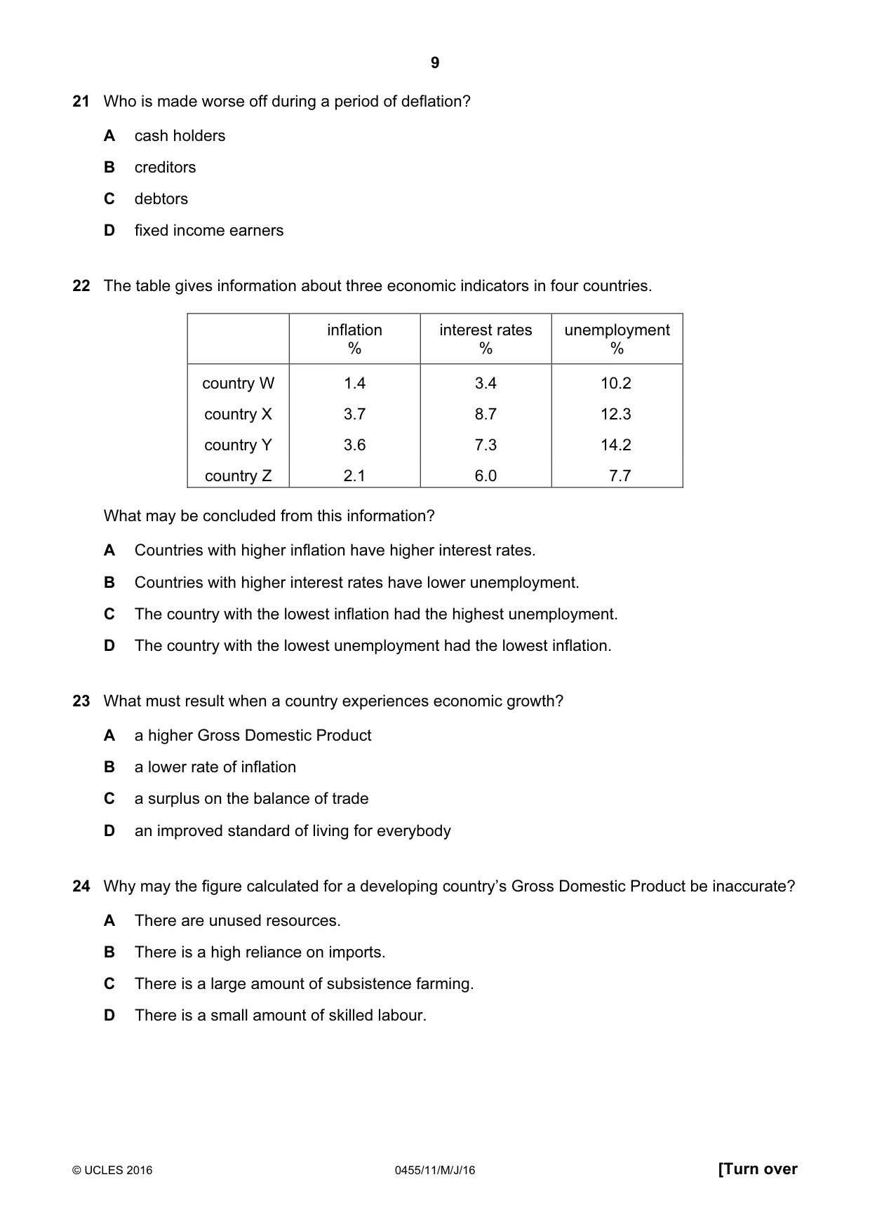Cambridge IGCSE Economics 0455 2016 May/June Paper 1 · Variant 1 question paper, page 9 of 12