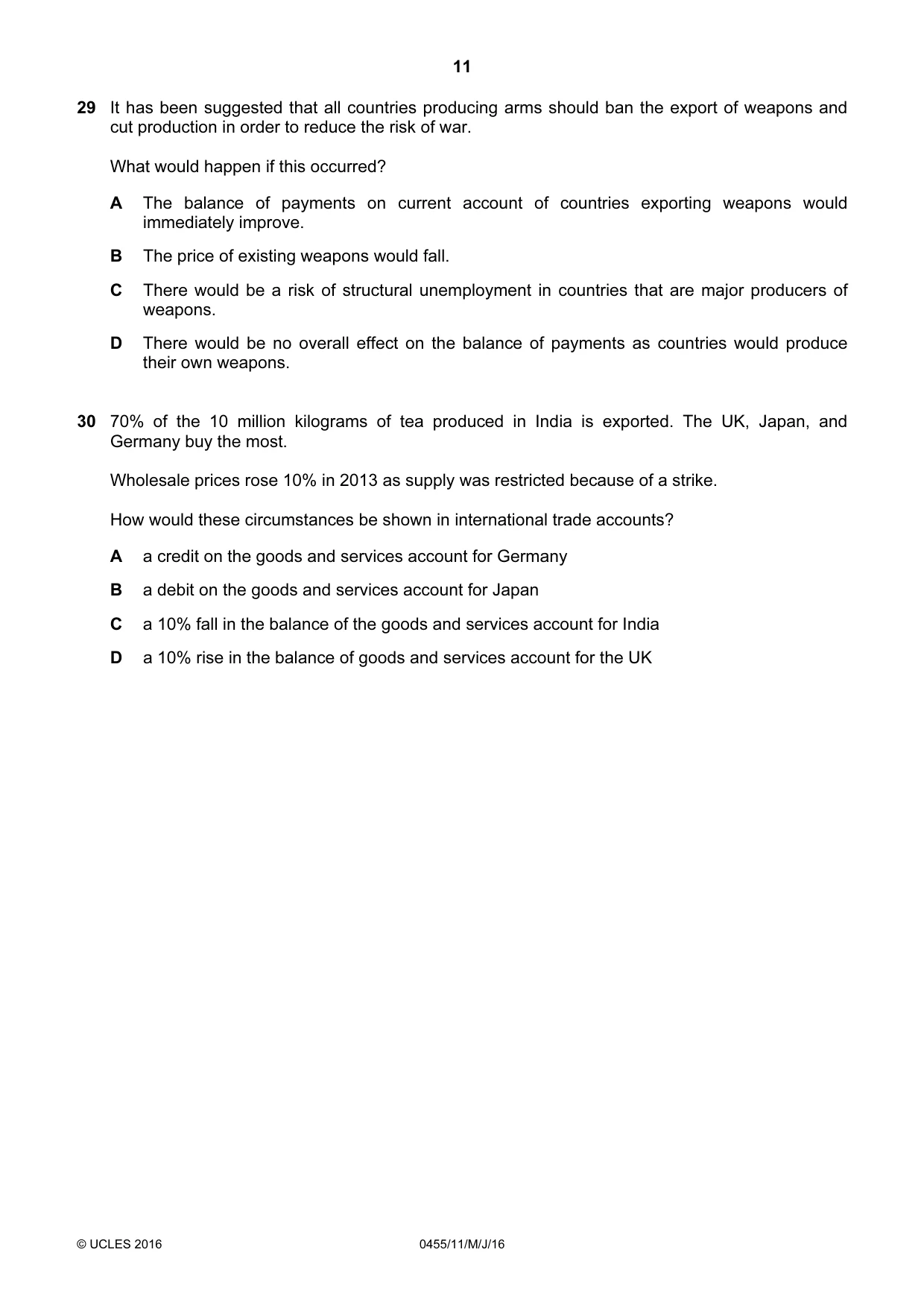 Cambridge IGCSE Economics 0455 2016 May/June Paper 1 · Variant 1 question paper, page 11 of 12